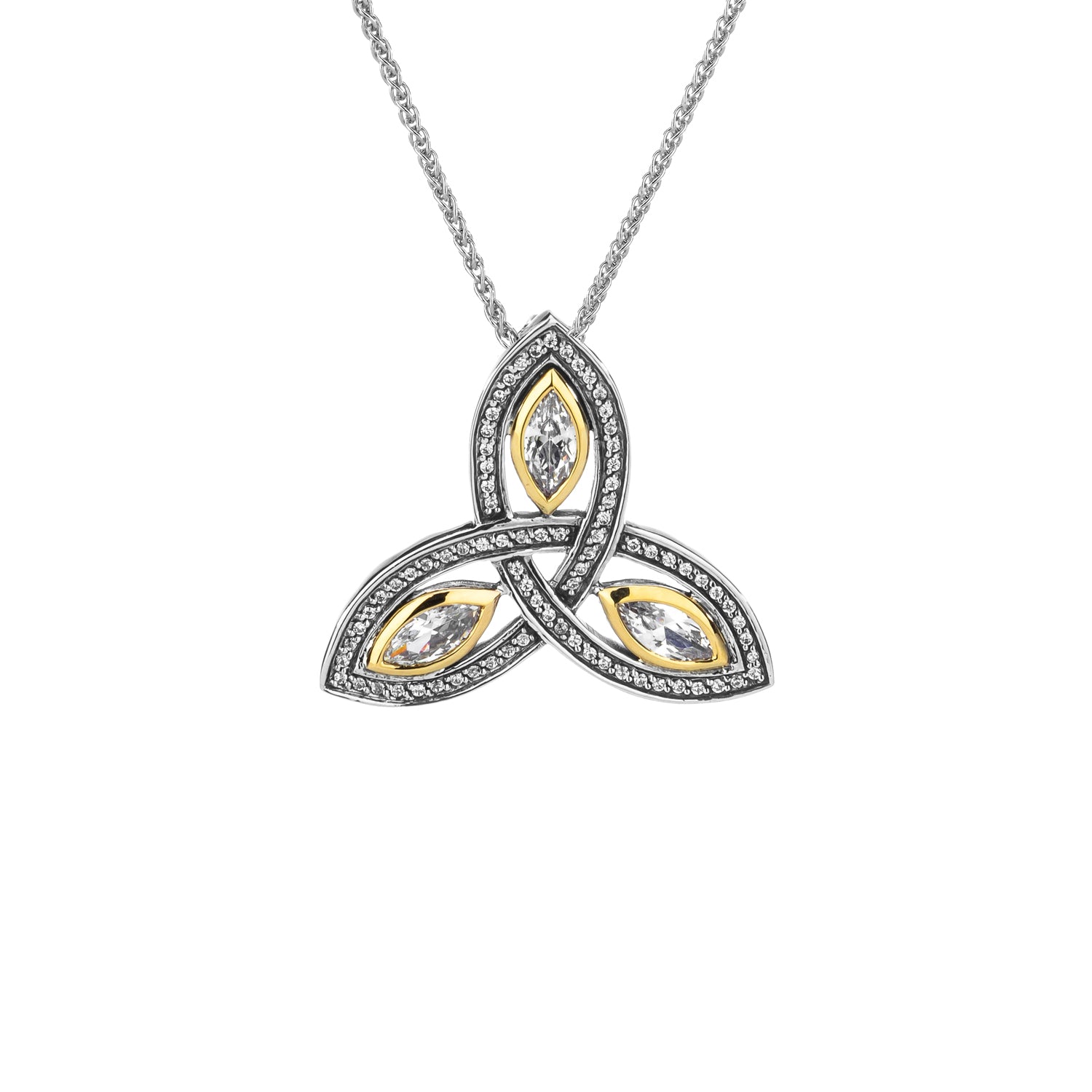10k Gold and Sterling Silver Trinity Pendant Necklace - Large Size Elegant Jewelry for Women, Perfect for Gifts, Anniversaries and Special Occasions