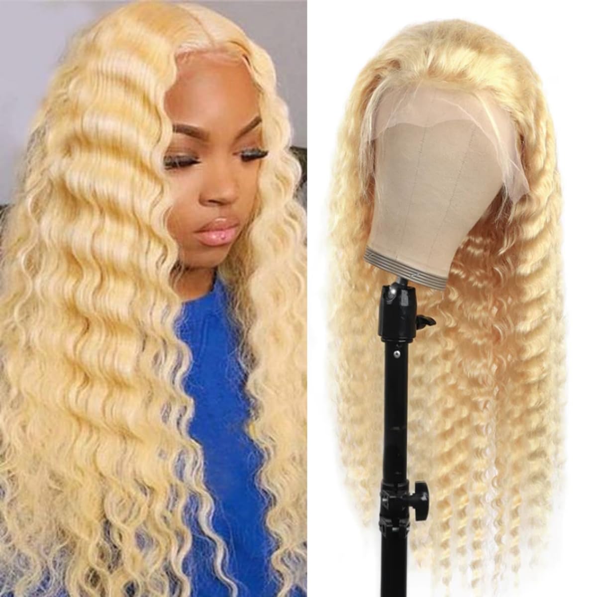 20 Inch 613 Blonde HD Lace Front Wig Human Hair - 13x4 Deep Wave 200% Density Pre-Plucked with Baby Hair | Natural Look for Women, Perfect for Daily Wear, Parties & Special Occasions