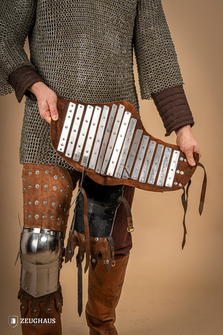 Brown Suede Leather Splinted Leg Armor - Medieval Knight Costume, LARP, Cosplay & Renaissance Fair Accessory