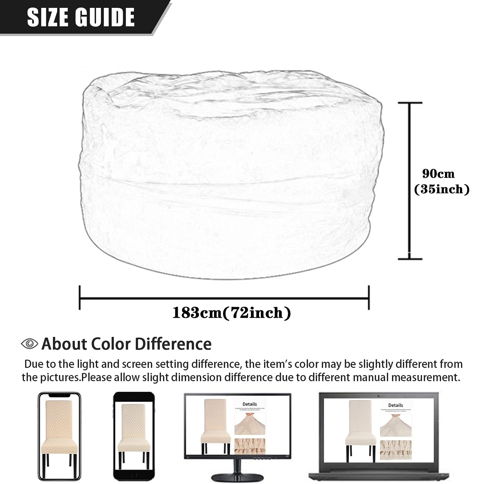 6ft 7ft Giant Bean Bag Chair for Kids & Adults - No Filler, Washable Jumbo Sofa Sack with Soft Faux Fur Cover - Perfect for Dorm, Family Room, Gaming & Movie Nights