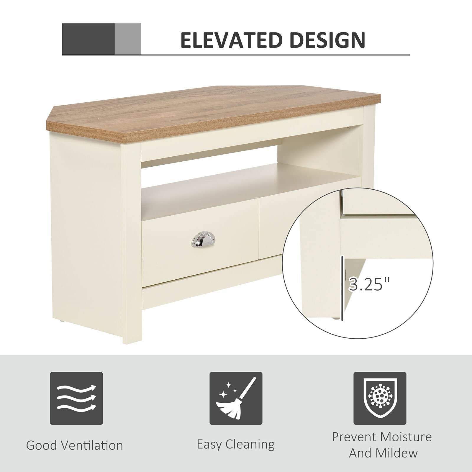 Modern TV Stand Cabinet Corner Unit for 50 Inch TVs - Sturdy Durable Design with Storage Drawers & Shelves - Perfect for Living Room, Bedroom, or Home Theater Setup