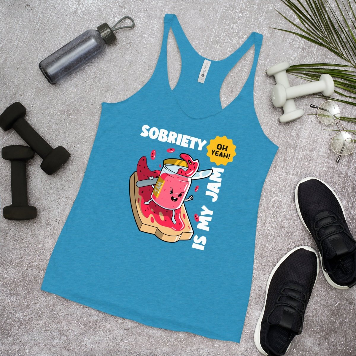 Jammin' to Sobriety Women's Racerback Tank Top - Comfortable Workout & Yoga Tops for Women - Perfect for Gym, Running & Fitness Activities