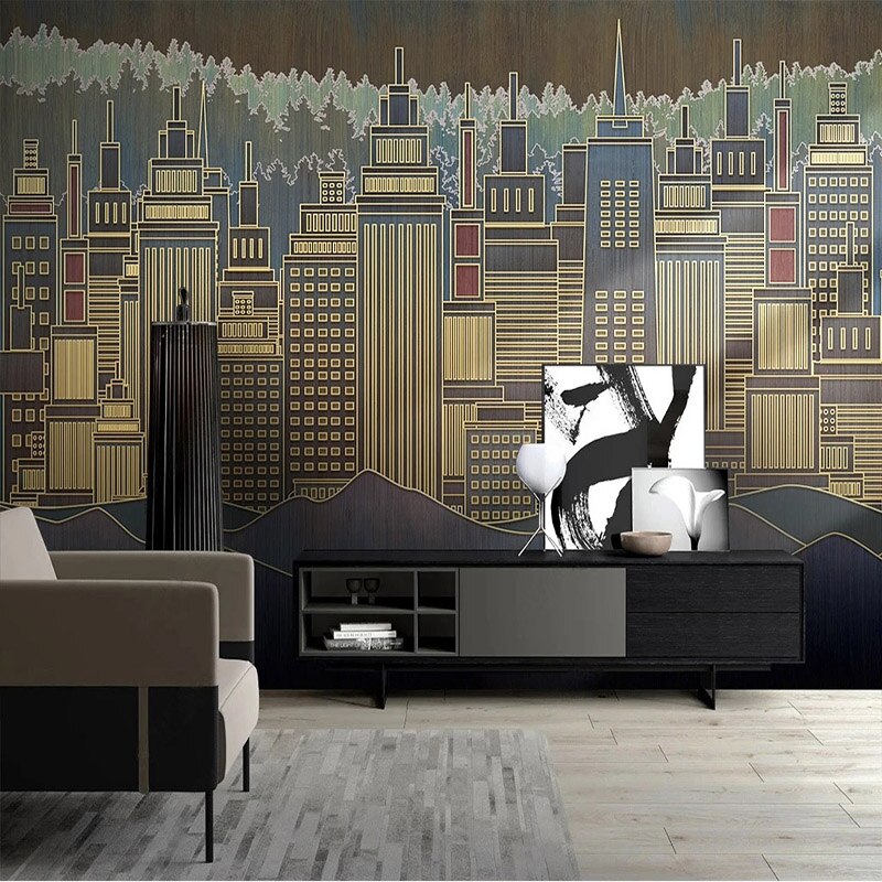 Modern City Skyline Wallpaper for Living Room & Bedroom Decor - Peel and Stick Removable Wall Mural for Home Office & Nursery
