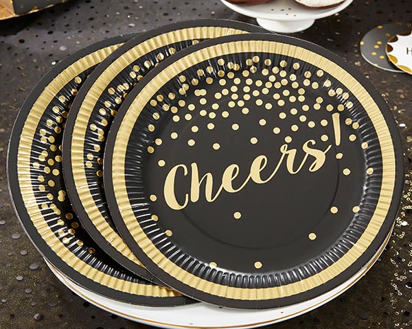 Premium Gold Foil Cheers 9 Inch Paper Plates - Elegant Party Dinnerware Set of 8 - Perfect for Birthday Celebrations, Weddings & Special Events