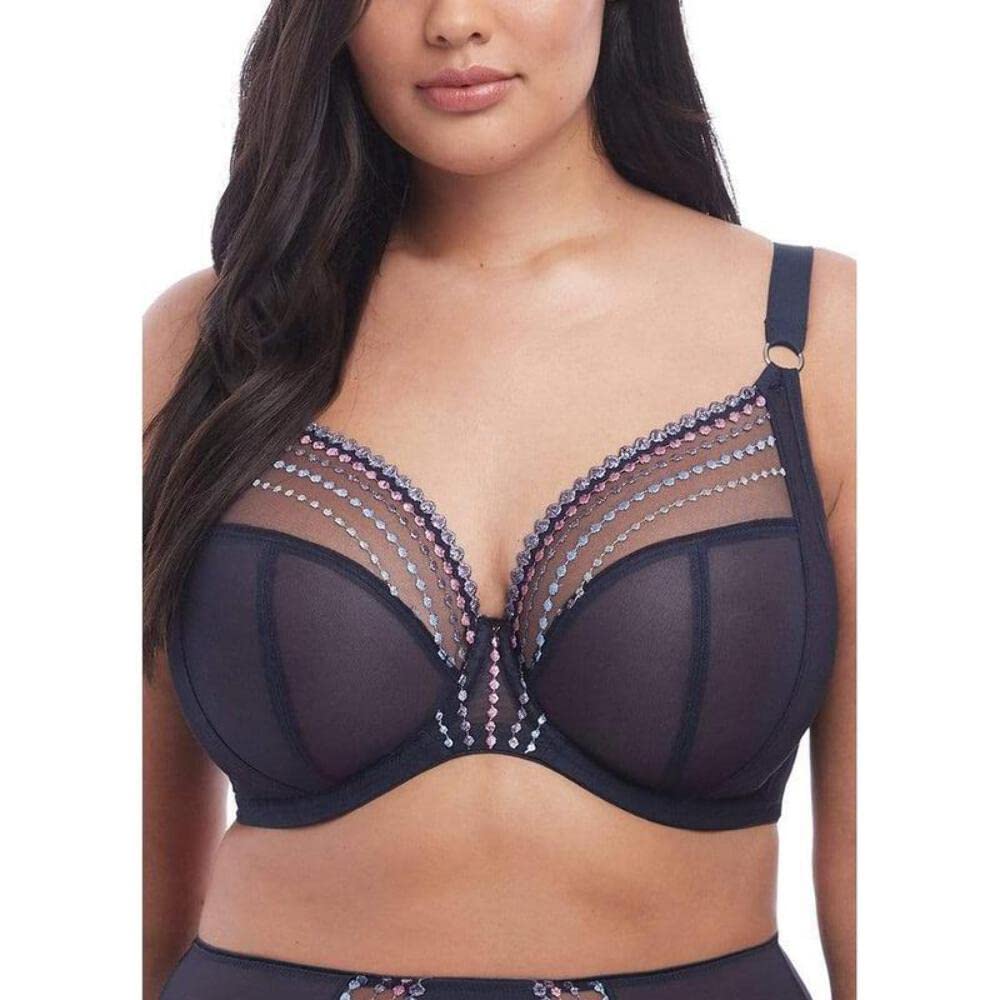 Elomi Women's Matilda Plunge Bra - DD+ Size, Sheer Mesh Cups with Side Support & Adjustable J-Hook for Racerback | Perfect for Everyday Comfort, Workout & Special Occasions