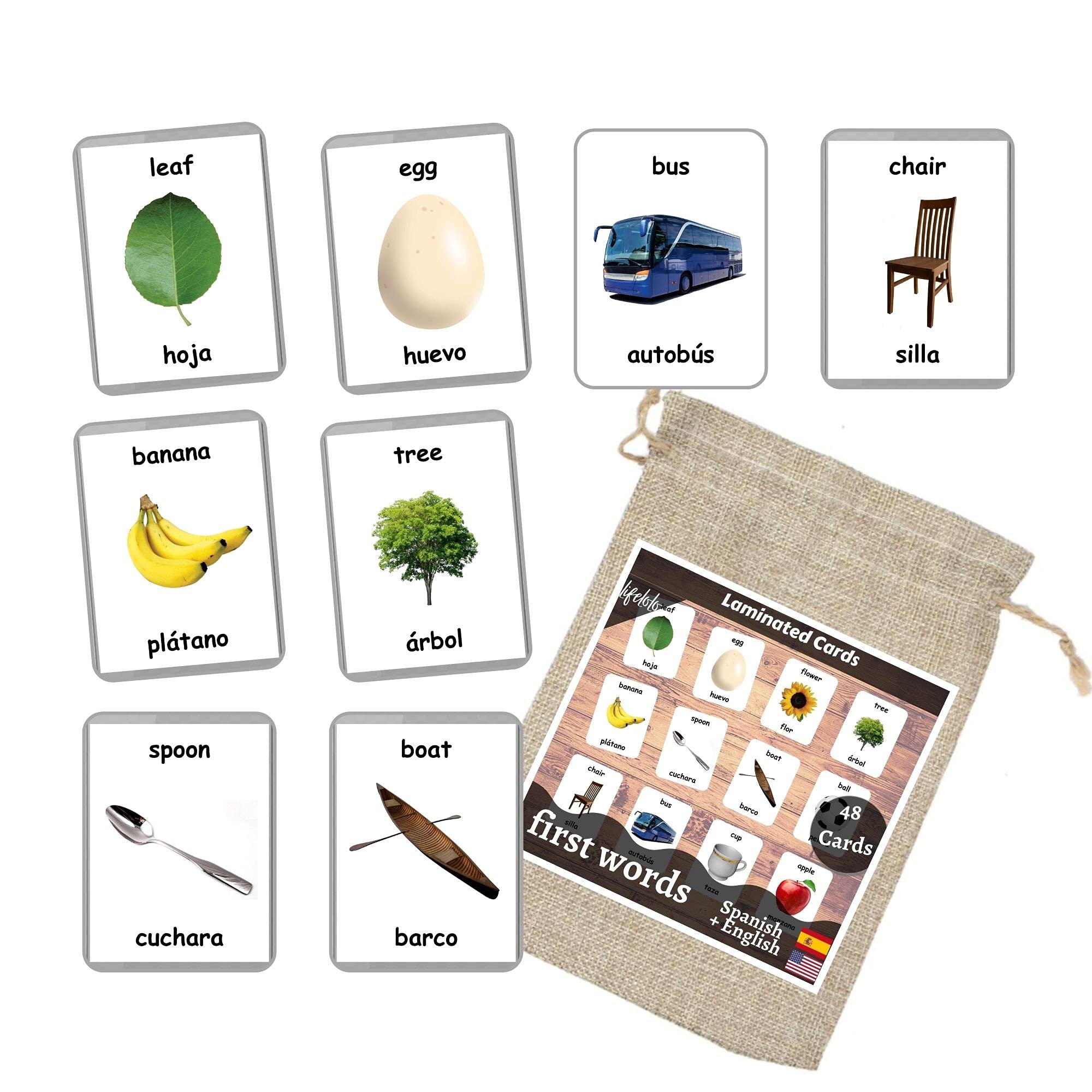 First Words Flash Cards for Babies - 48 Early Learning Bilingual Cards (English & Spanish) | Preschool Homeschooling Educational Toys | Toddler Language Development & Memory Game | Perfect for Home, Classroom & Travel Use