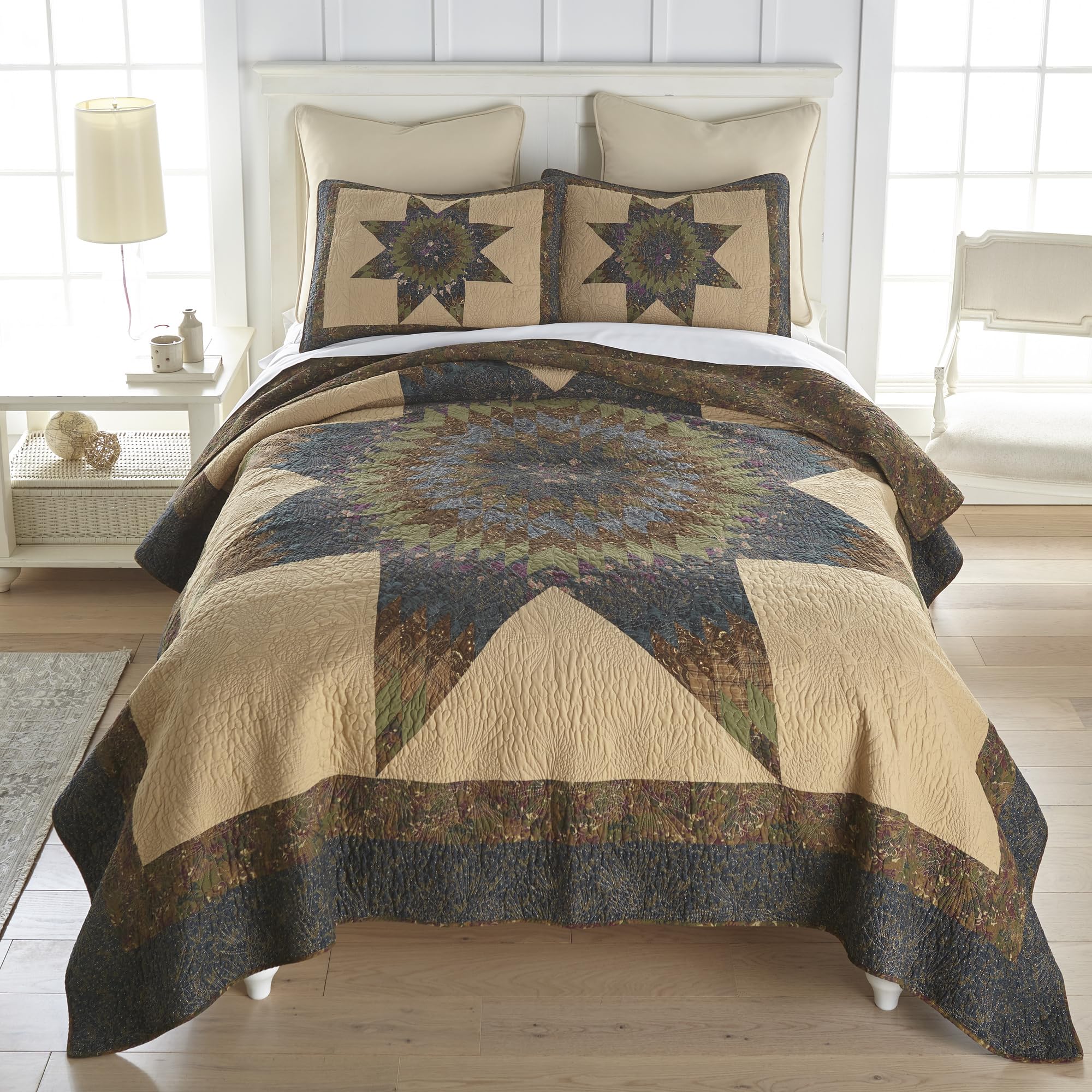 Donna Sharp Twin Bedding Set - 2 Piece Forest Star Cotton Lodge Quilt Set with Twin Quilt & Standard Pillow Sham - Machine Washable - Cozy Cabin & Farmhouse Bedroom Decor