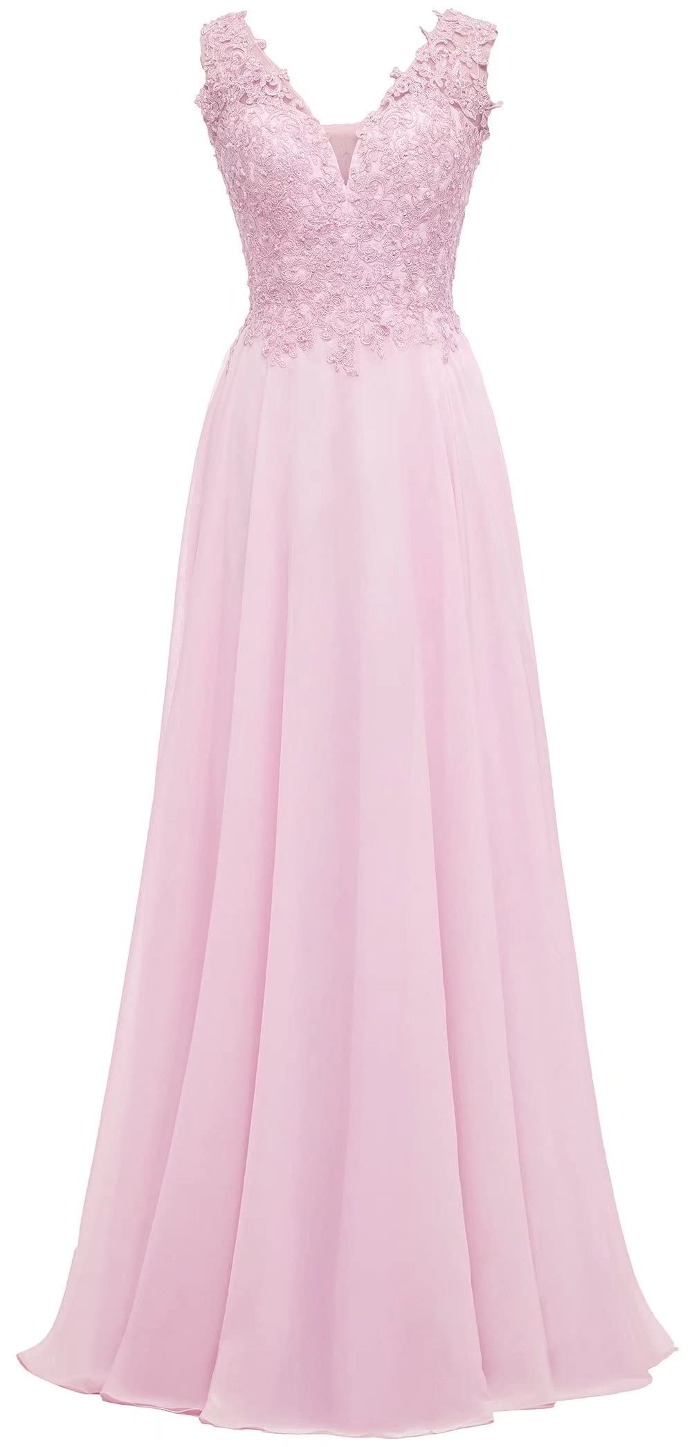 Elegant Lace Chiffon Bridesmaid Dresses for Women - Long V-Neck Formal Gown for Weddings, Proms & Special Occasions | Perfect for Evening Parties, Cocktail Events & Bridal Showers
