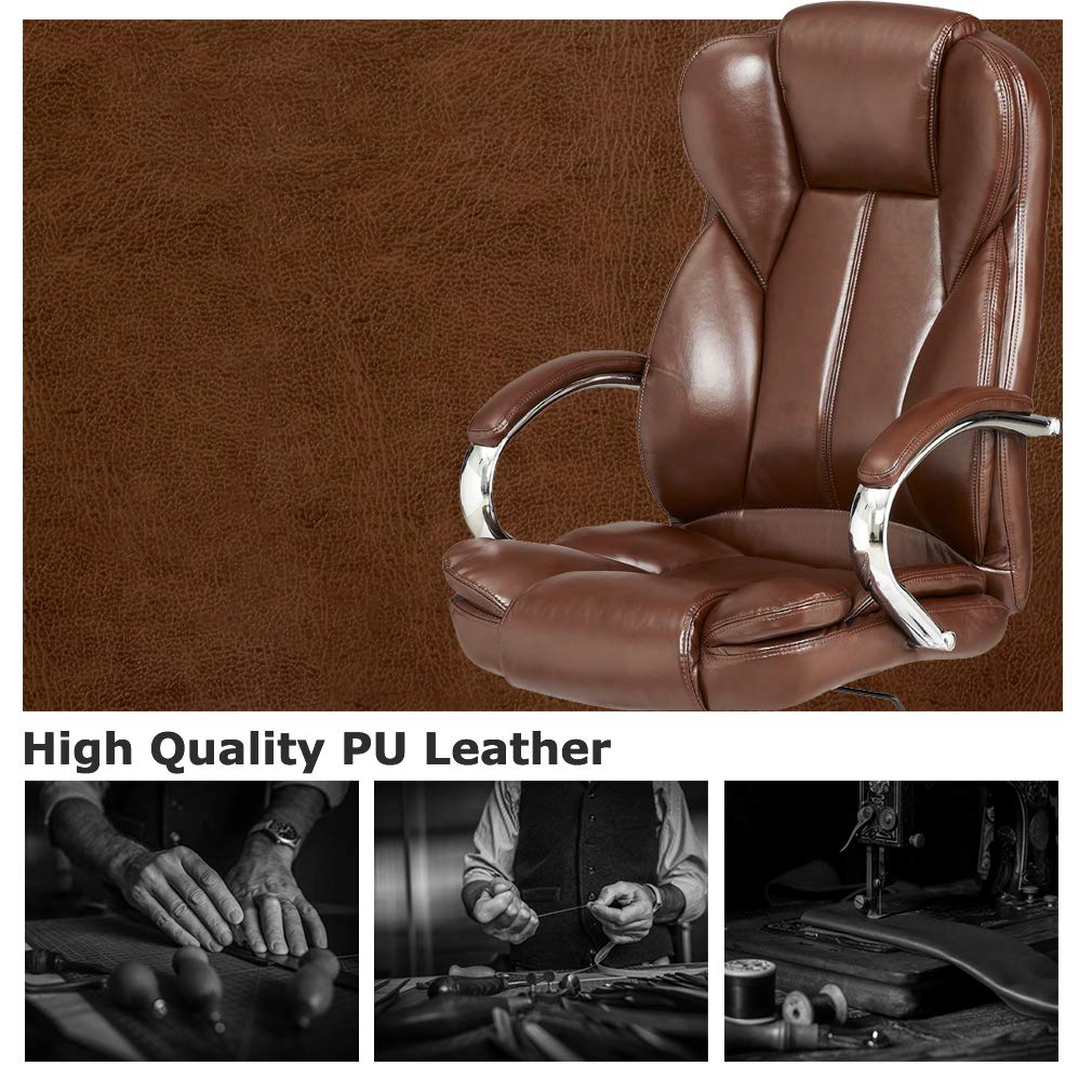 Ergonomic Office Chair with Lumbar Support & Headrest - High Back Executive Desk Chair for Home & Office Use (Brown)
