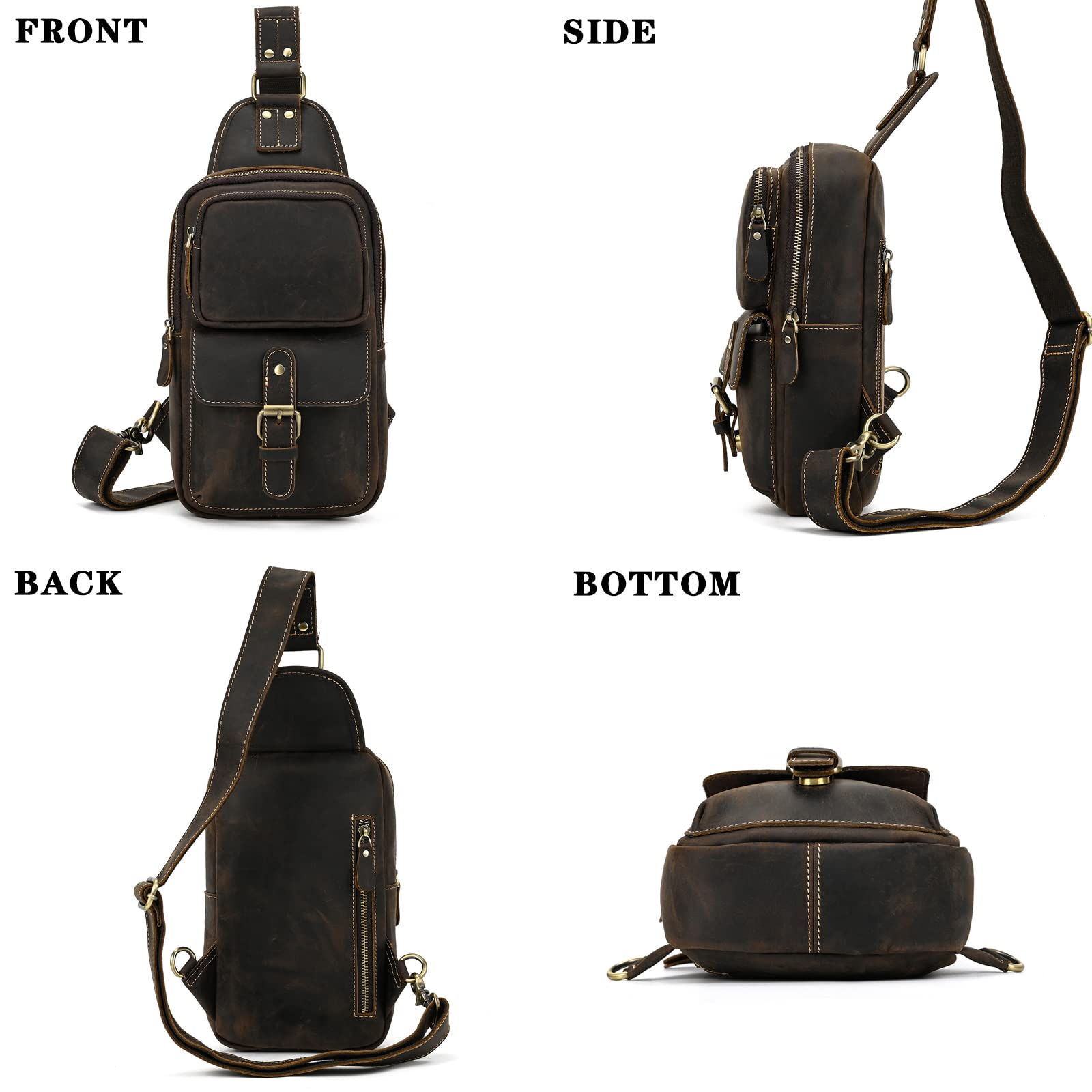 Men's Leather Crossbody Chest Sling Bag - Fashionable Casual Travel & Hiking Shoulder Strap Bag (Dark Brown) - Perfect for Outdoor Adventures, Daily Commute & Hands-Free Convenience