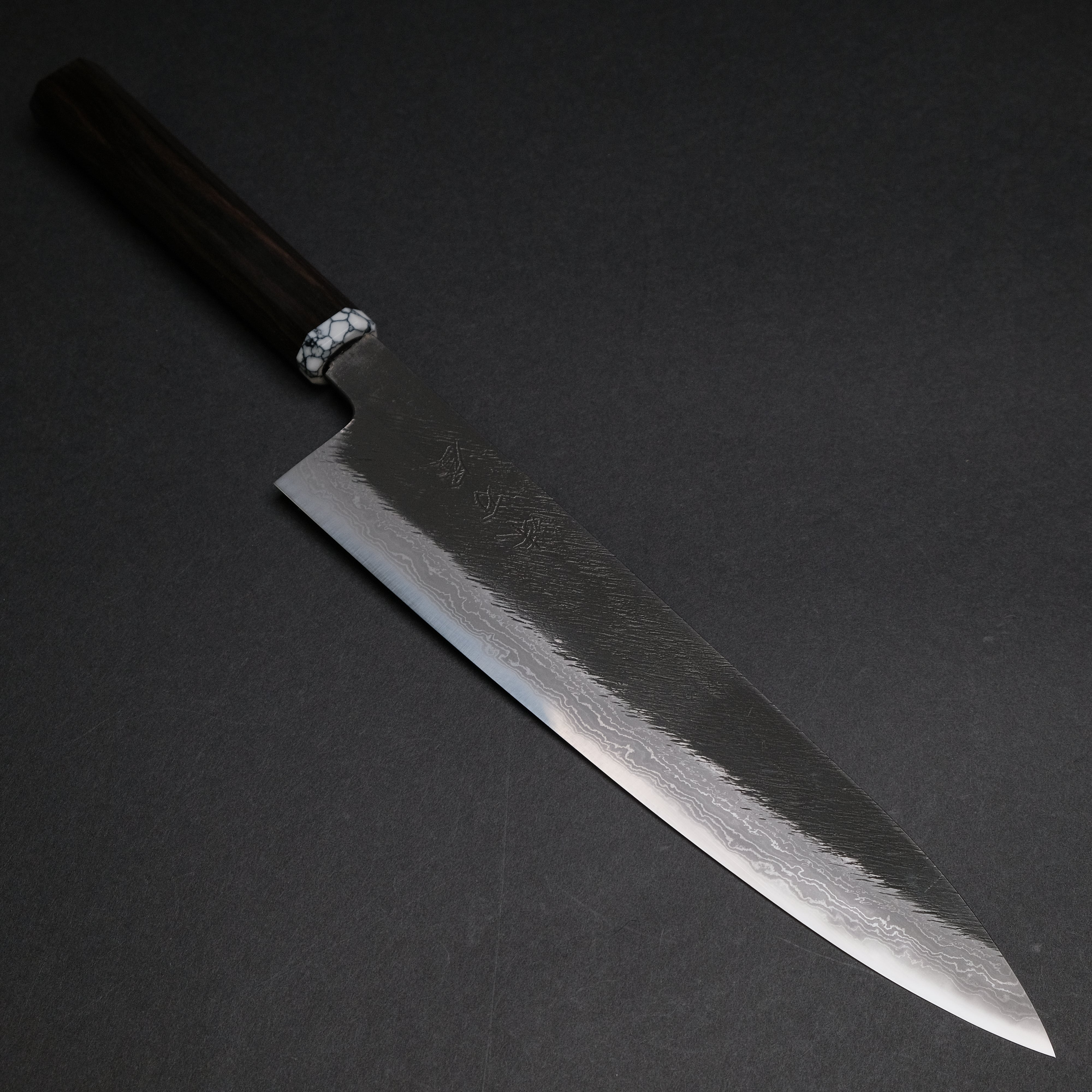 Premium Ajikataya White #2 Matsuba Damascus Gyuto 240mm Japanese Chef Knife with Ebony & TQ Handle (#07) - Perfect for Sushi, Meat Slicing & Professional Kitchen Use