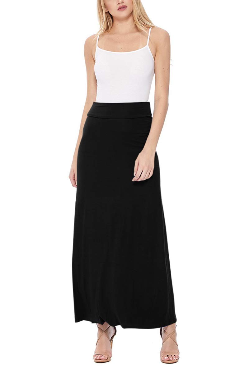 FashionJOA Women's High Waist Foldable Waistband Maxi Skirt - Comfortable Loose Fit Solid Casual Skirt for Women (Sizes S-3XL) | Perfect for Beach, Vacation, and Everyday Wear