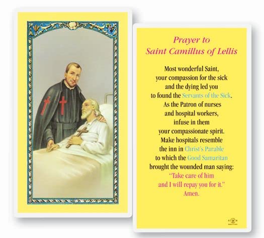 St. Camillus Laminated Catholic Prayer Cards - Pack of 25 with Prayer on Back | Religious Devotion, First Communion, Confirmation Gifts & Church Events