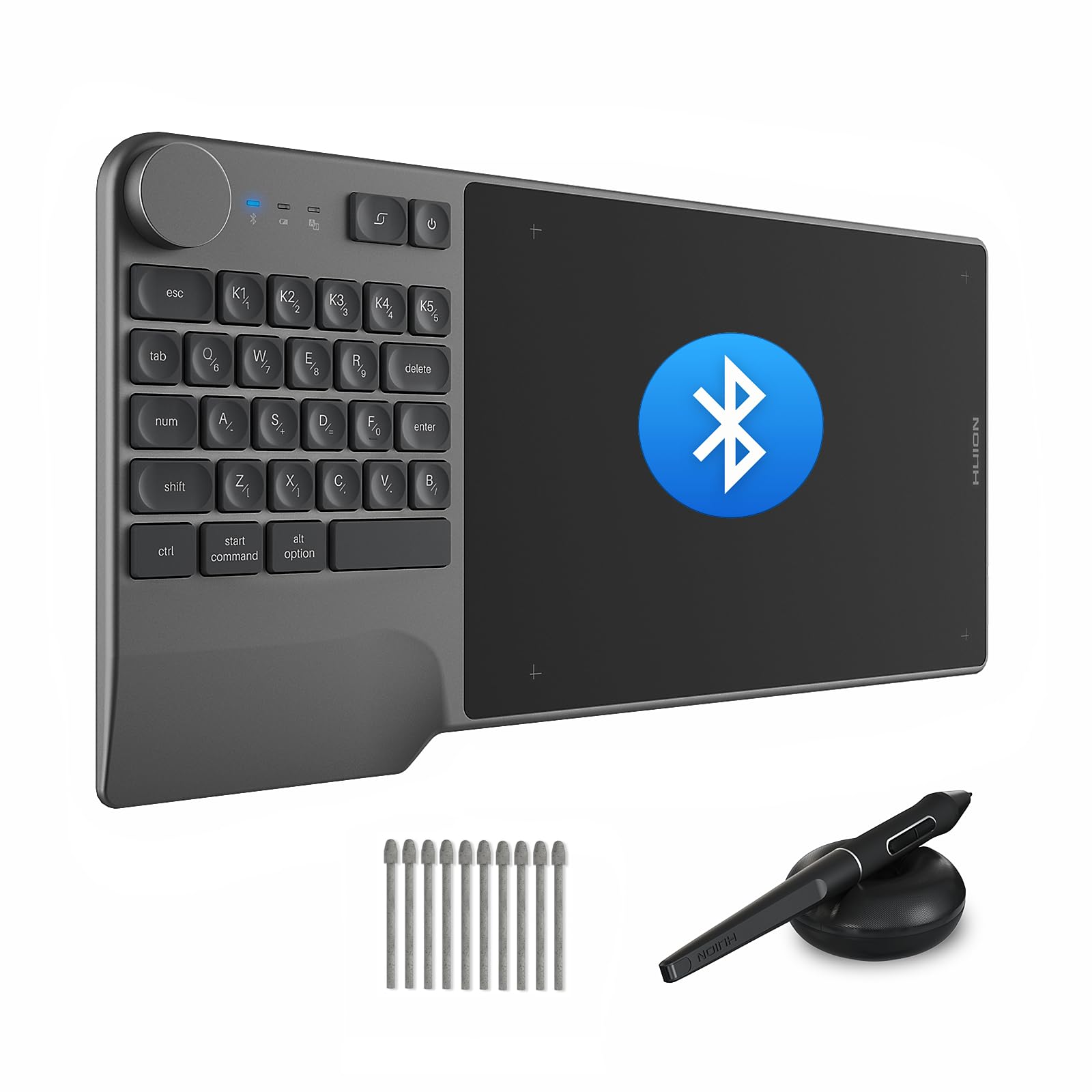 HUION Inspiroy Keydial KD200 Wireless Drawing Tablet - Bluetooth Graphic Tablet with Keyboard Dial, 5 Customizable Keys & Battery-Free Pen (Includes 10 Felt Nibs) - Compatible with Windows, Mac, Android - Perfect for Digital Art, Animation, Graphic Design & Online Teaching