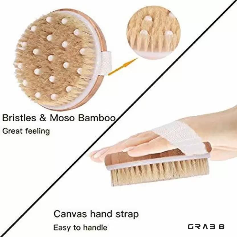 Grab8 Dry Body Brush & Pumice Stone Set - Exfoliating Body Scrubber for Dead Skin Removal - Shower & Bath Accessories - Perfect for Spa Day & At-Home Skincare Routine (Set of 2, Combo 1)
