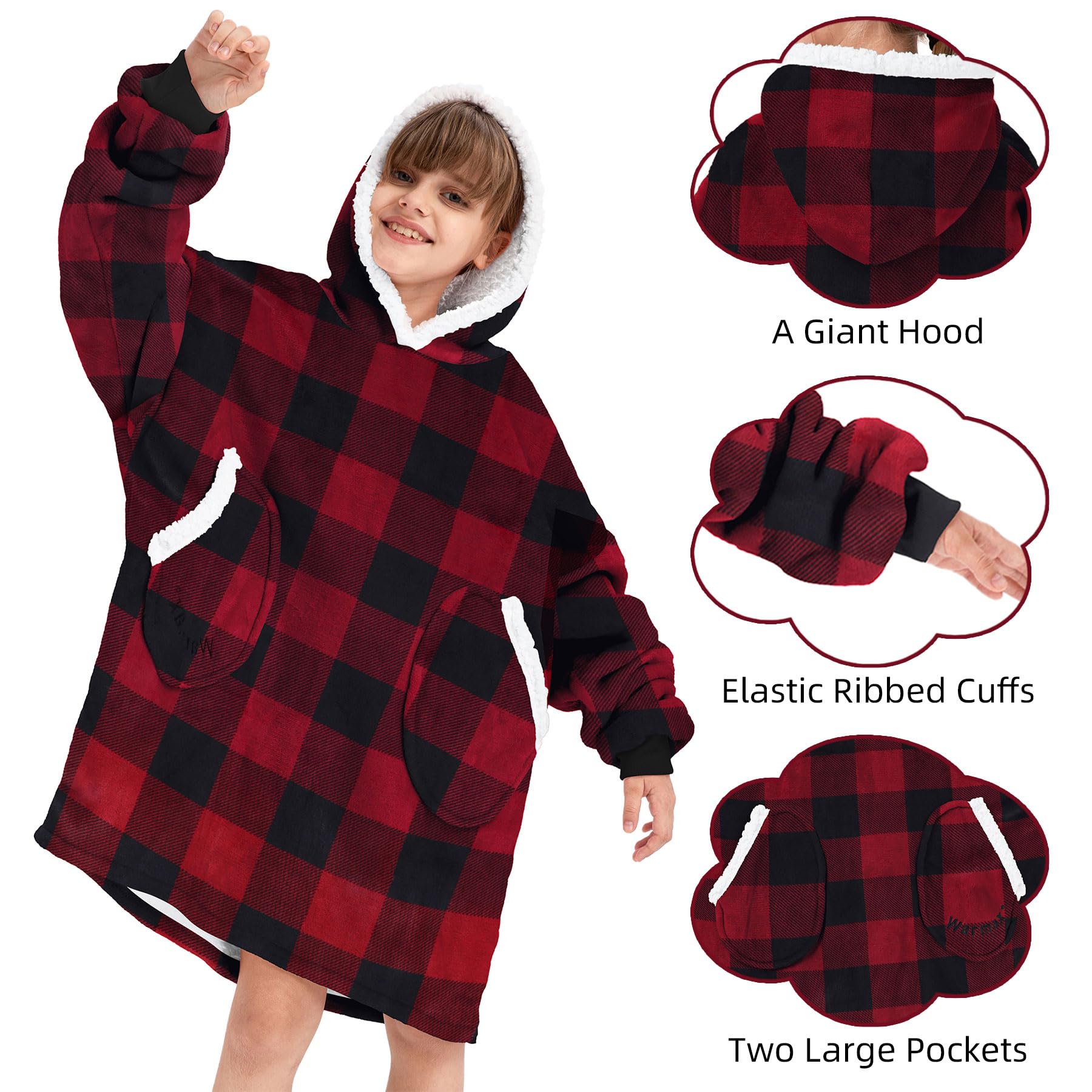 Zando Wearable Blanket Hoodie - Soft Sherpa Fleece Oversized Sweatshirt for Kids & Adults | Cozy Gift for Movie Nights, Camping & Lounge Wear