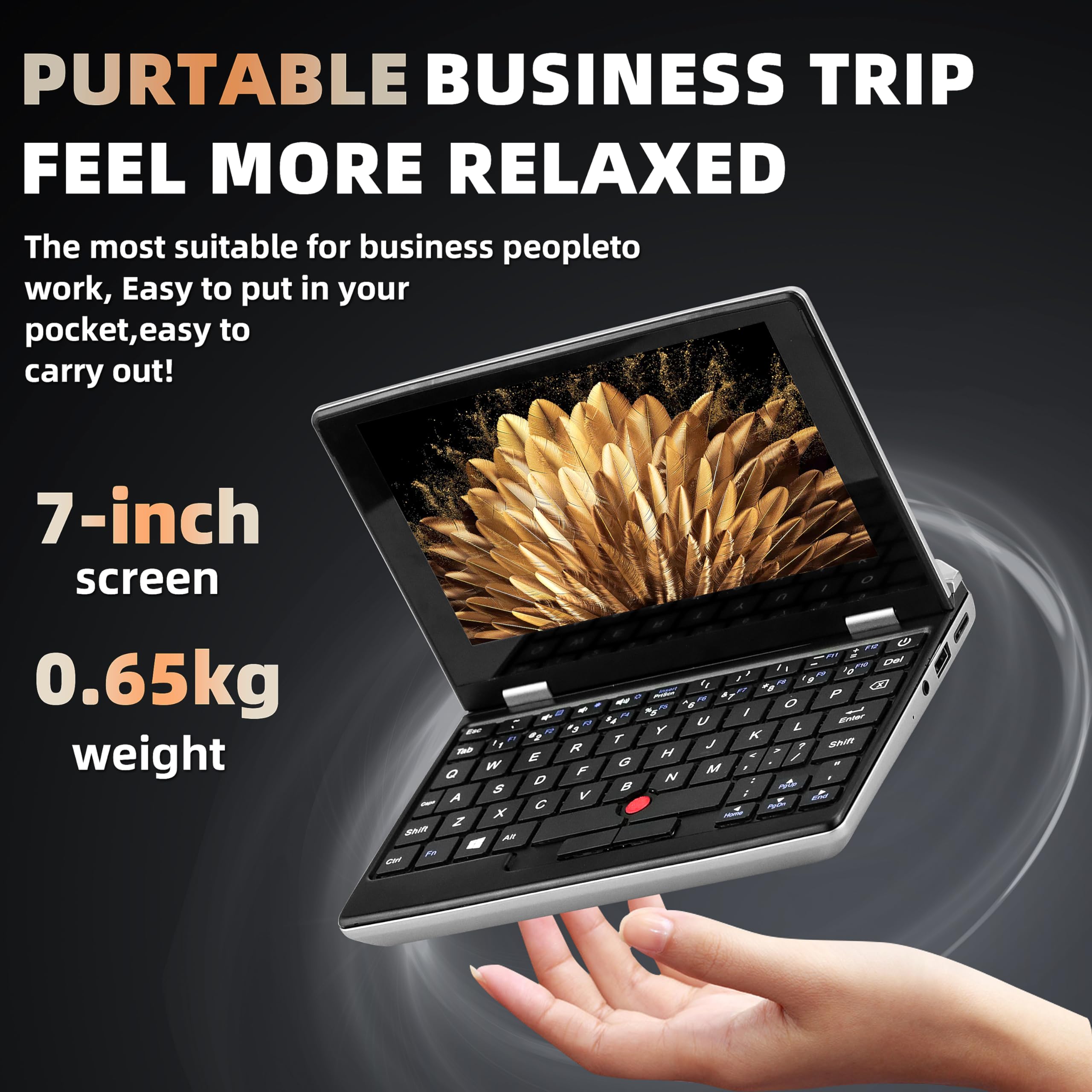 Fsjun 7.0'' Mini Laptop - Metal Touchscreen Ultrabook with Intel Celeron Processor (Up to 2.6GHz), 12GB RAM, 512GB SSD, Windows 11 Pro, Pre-Installed Office 2019, Built-in Webcam, Mini HDMI & WiFi - Ultra-Light Portable Notebook for Business Travel, Remote Work & On-the-Go Productivity