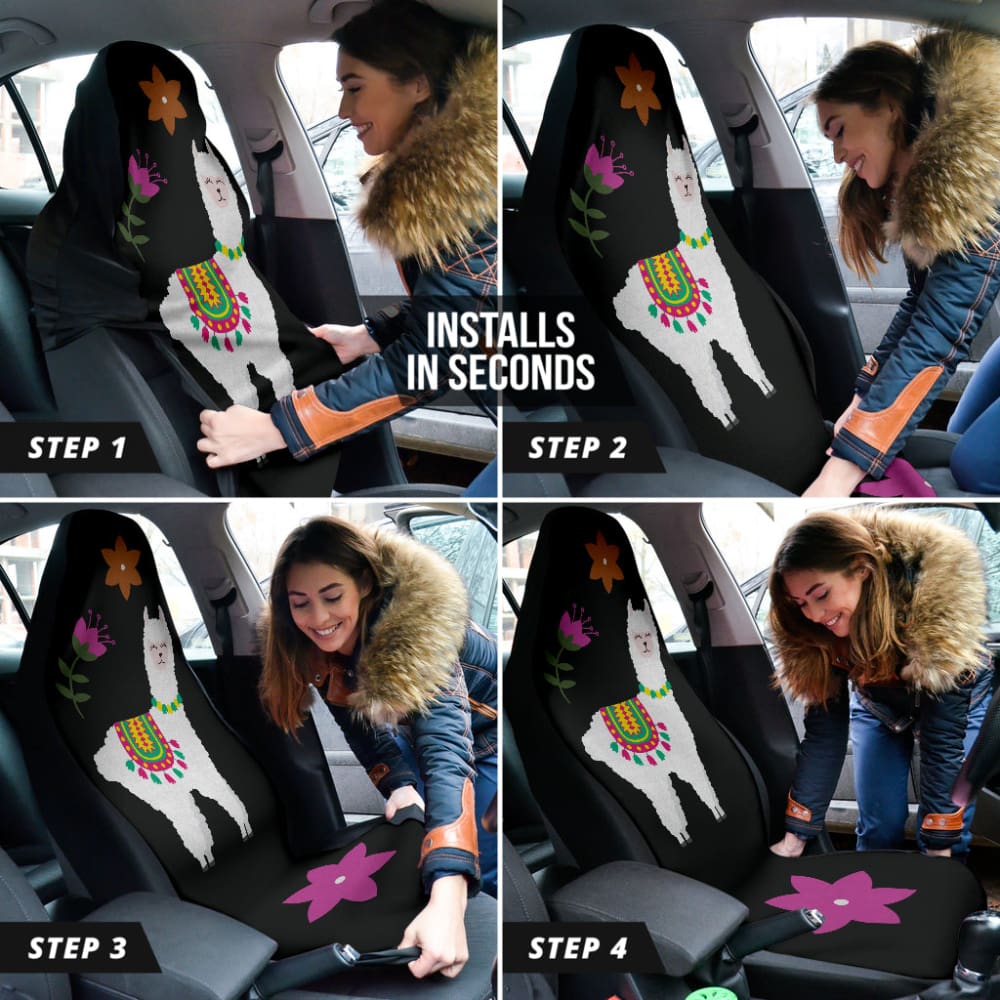 Custom Llama Print Chalky Style Black Floral Car Seat Covers - Universal Fit for Cars, SUVs & Trucks - Waterproof & Non-Slip Design for Comfort & Protection - Perfect for Road Trips, Daily Commutes & Pet Owners