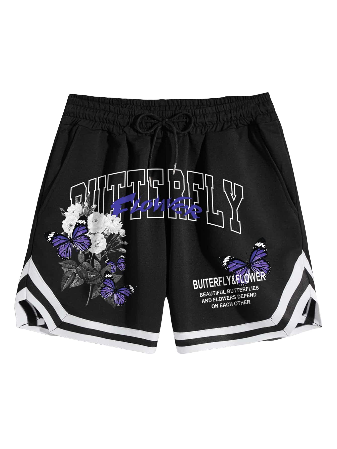 GORGLITTER Men's Floral Print Athletic Shorts with Pockets - Breathable Running Shorts with Drawstring Waist & Striped Trim - Perfect for Gym, Jogging & Summer Casual Wear