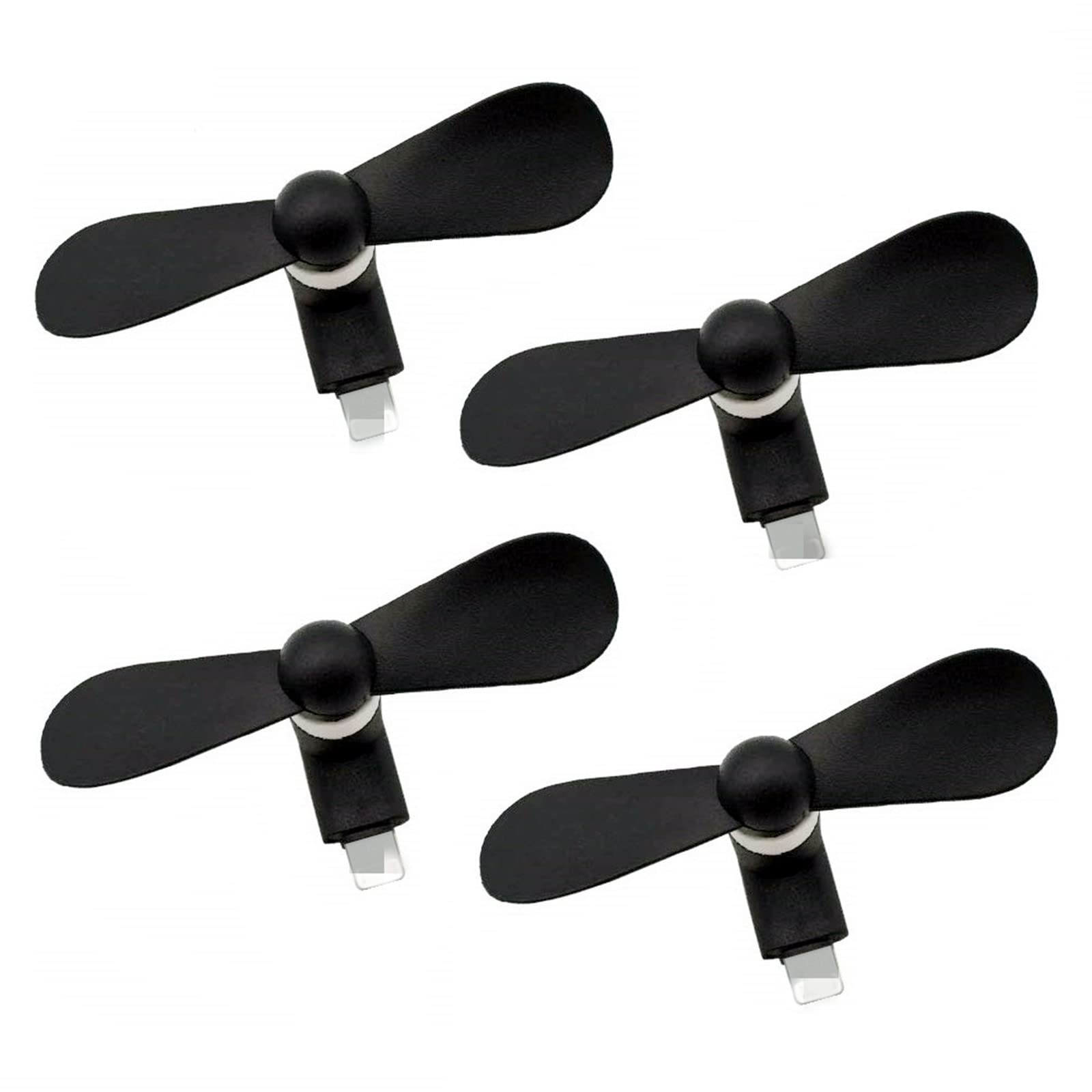 4 Pack Mini USB Phone Fan - Portable Cooling Fan for iPhone 14/13/12/11/XR/XS/SE & iPad - Small Pocket Personal Fan with Phone Plug (Black) | Perfect for Travel, Office & Outdoor Activities