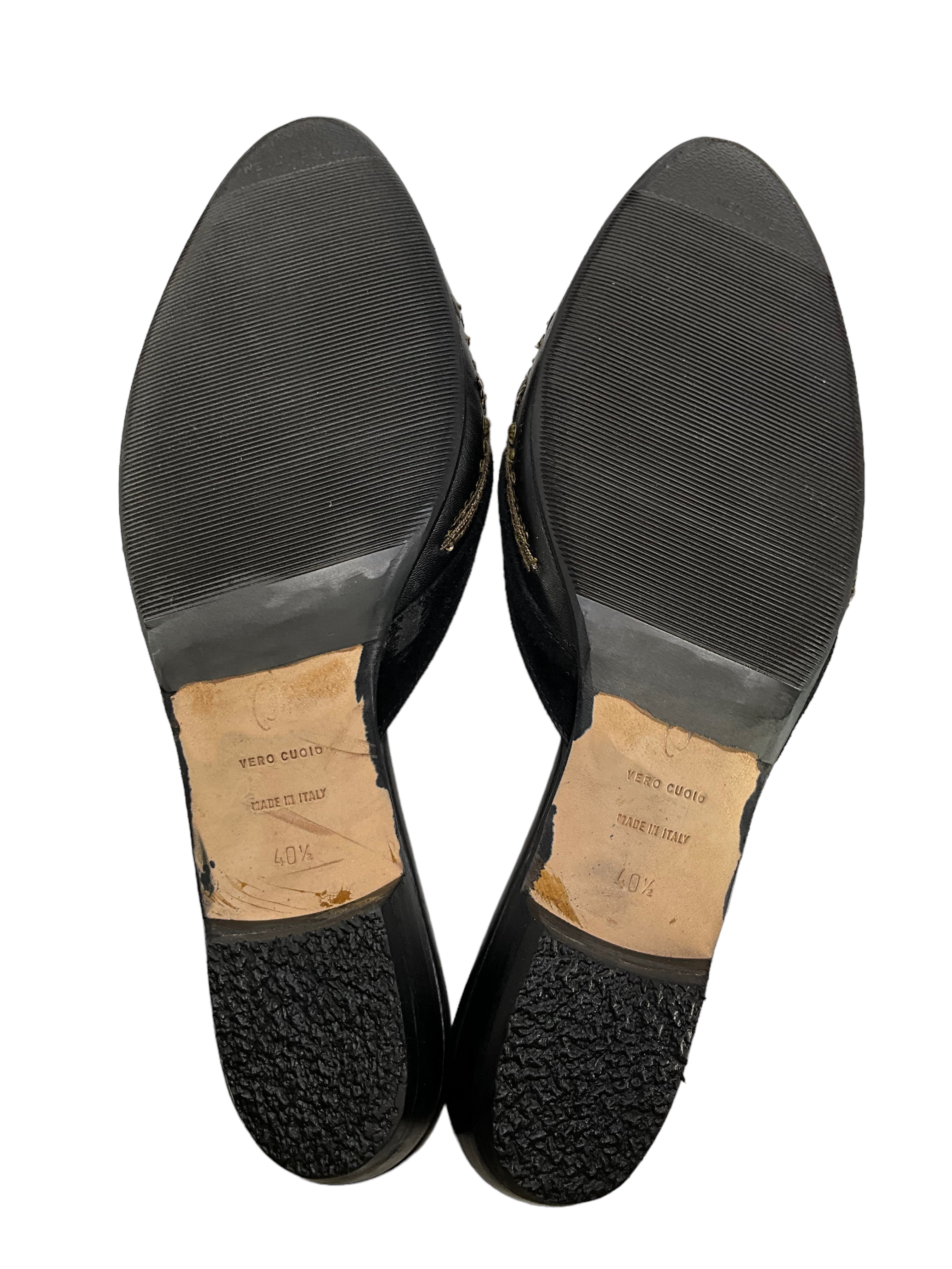 Oscar De La Renta Leather Embroidered Spanish Mules Women's Size 10.5 - Elegant Slip-On Shoes for Weddings, Parties & Special Occasions
