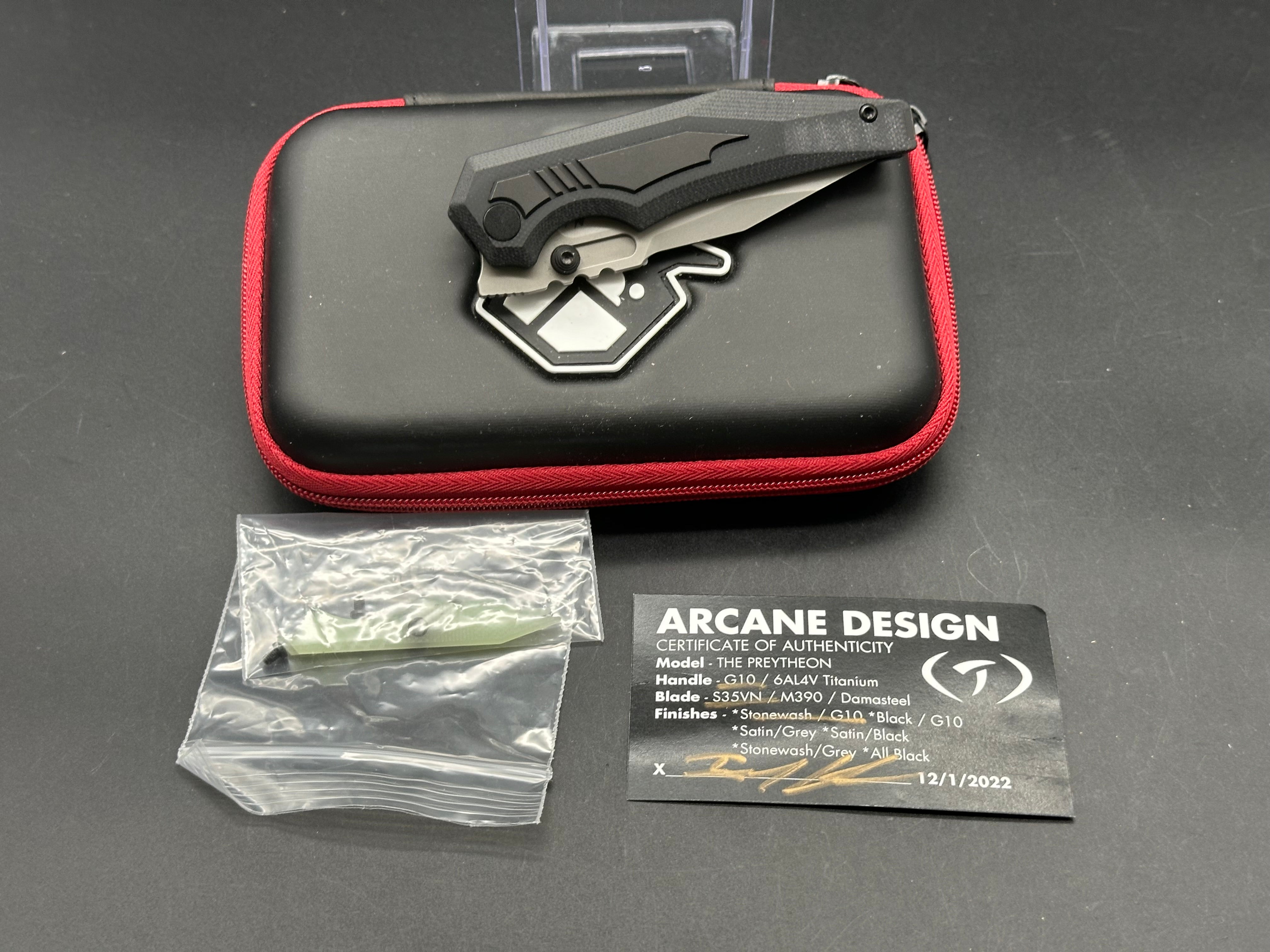 Arcane Preytheon Tactical Knife with Black G10 Handle & Titanium Inserts - Includes Extra Jade G10 Inserts - Perfect for Outdoor Survival, Camping, and EDC Gear