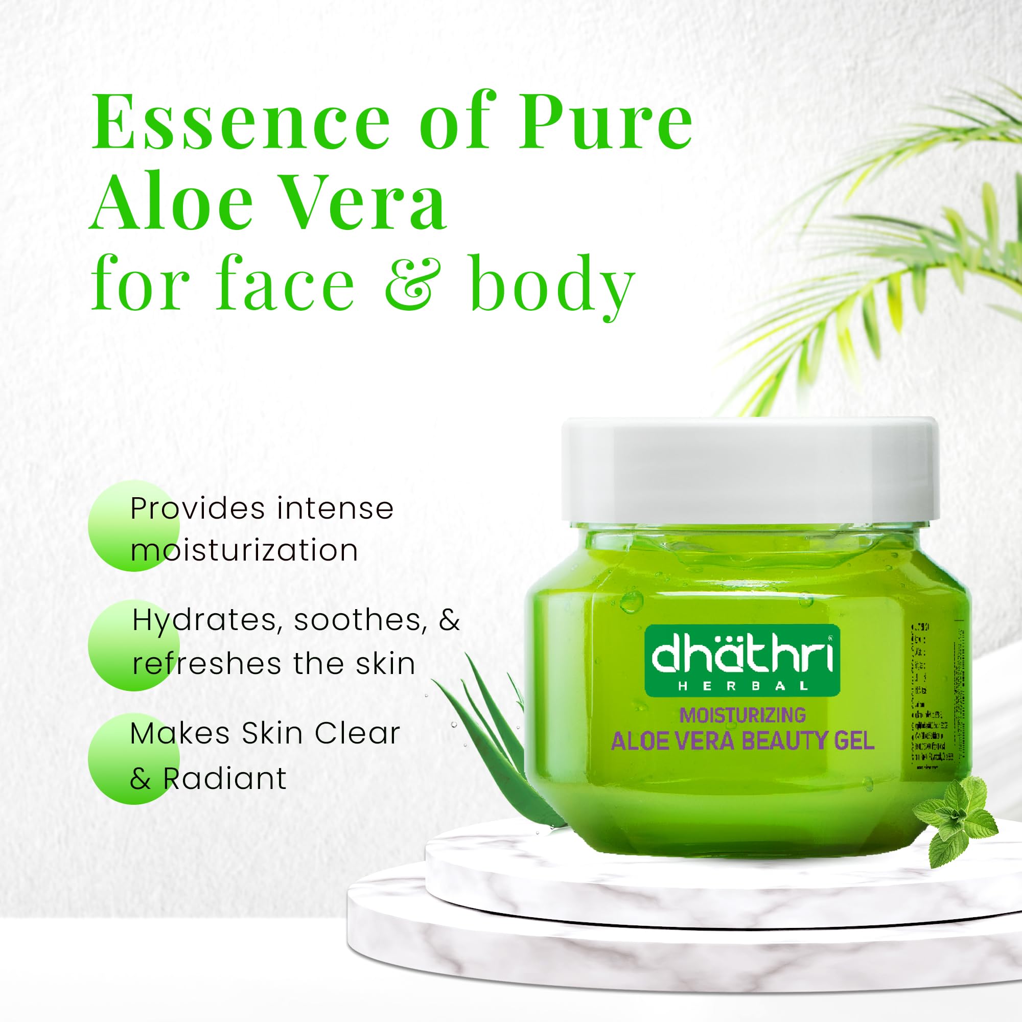 Dhathri Aloe Vera Beauty Gel with Rose and Peppermint - 100% Natural Face Moisturizer for Hydration & Skin Revitalization - 100g (Pack of 2) - Perfect for Sunburn Relief, Daily Skincare & Makeup Base