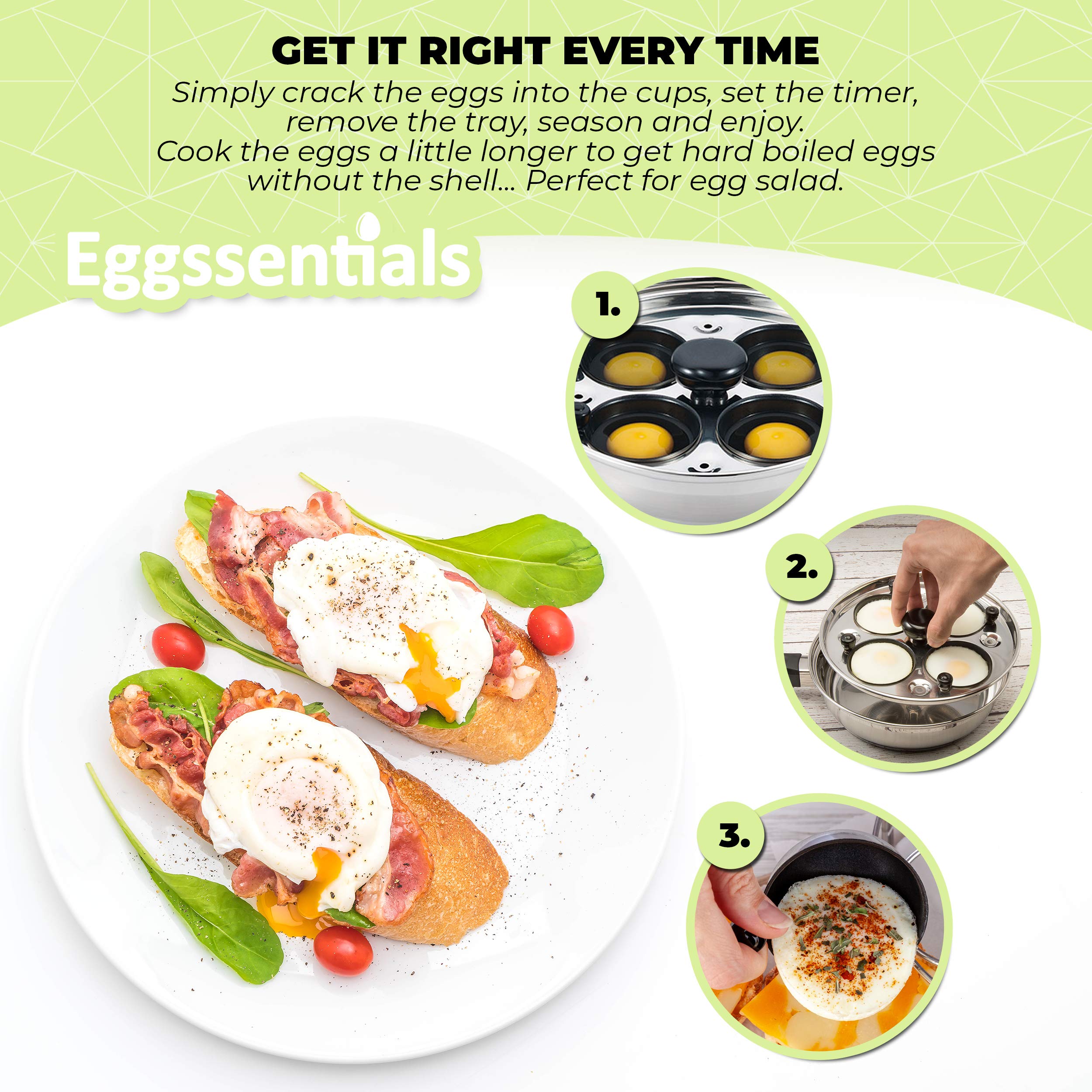 Stainless Steel Egg Poacher Pan - Non-Toxic PFOA Free Egg Cooker with Spatula for Perfect Poached Eggs | Breakfast Cooking Essential | Ideal for Home Kitchen, Camping & Healthy Meal Prep