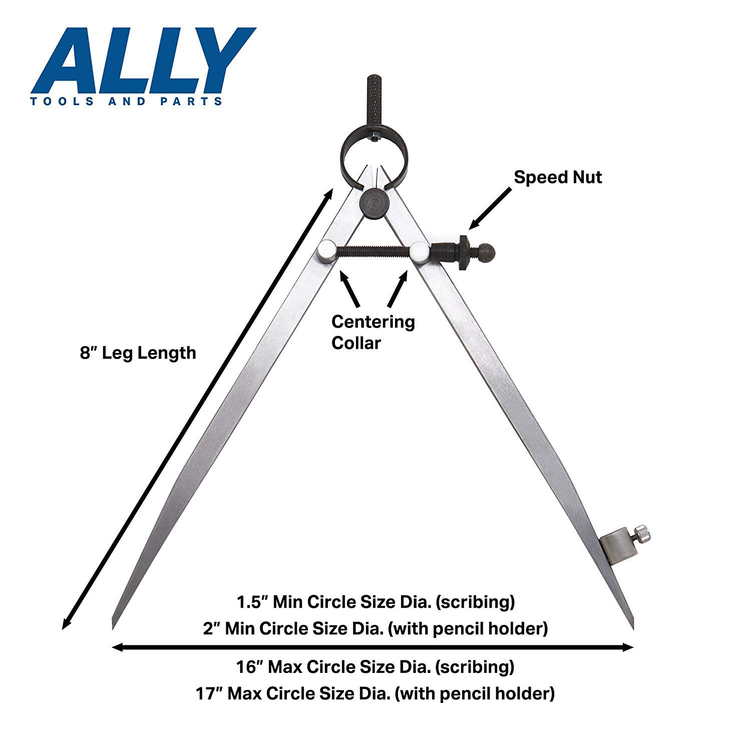 ALLY Tools 8 Inch Precision Locking Spring Divider - Woodworking Compass with Pencil Holder, Includes 2 Pencils & Sharpener - Perfect for Drawing, Drafting, Carpentry, Woodworking & DIY Projects