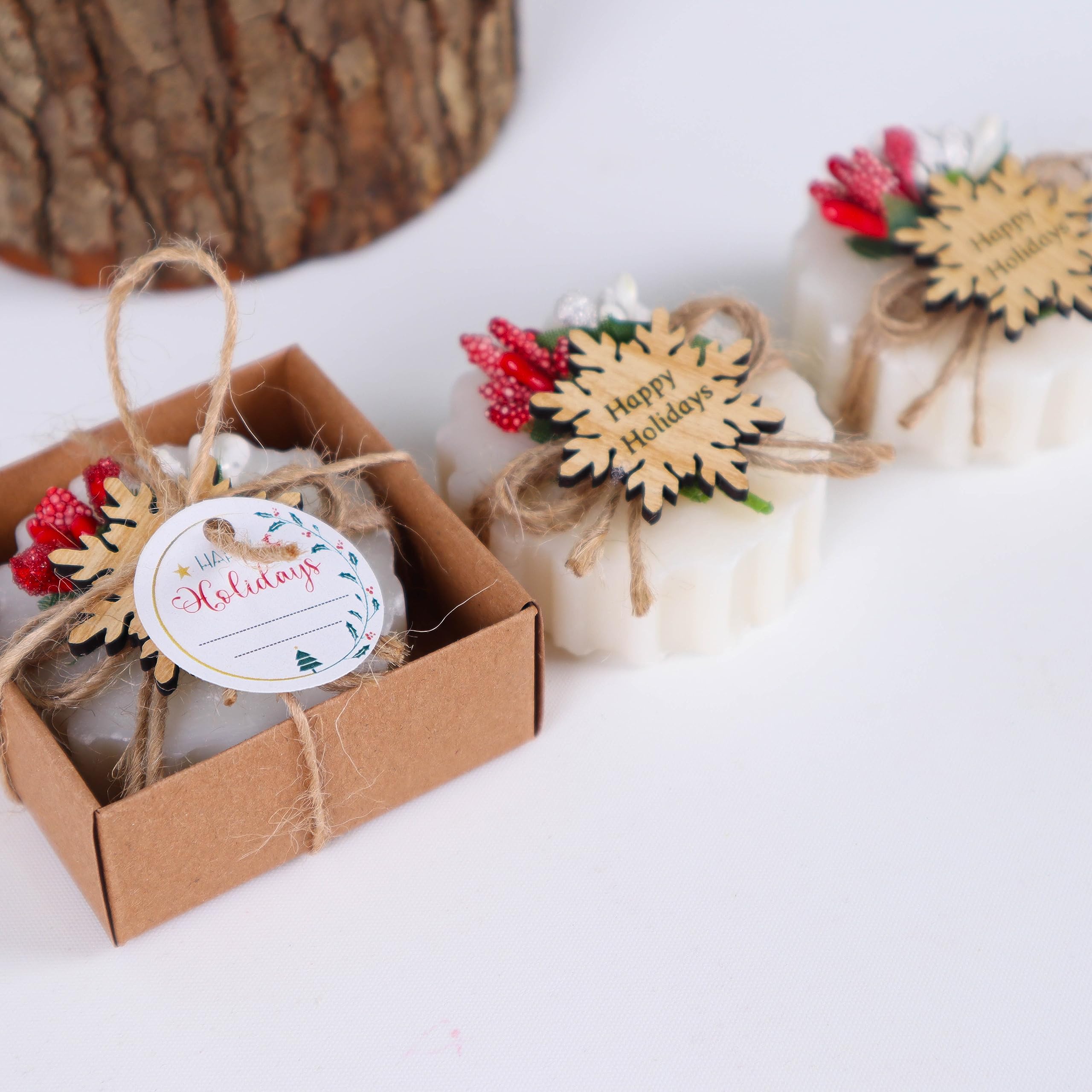 HTF Pack of 10 Christmas Handmade Scented Vegan Mini Soaps - Holiday Decorations for Christmas Tree, New Year Party & Winter Home Decor (Snowflake Design) - Perfect for Gifts, Stocking Stuffers & Festive Celebrations