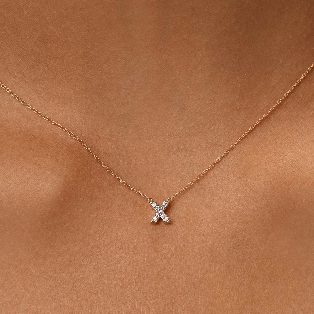 10k Gold Diamond Letter X Necklace for Women - Elegant Initial Pendant Jewelry Gift for Birthday, Anniversary & Valentine's Day