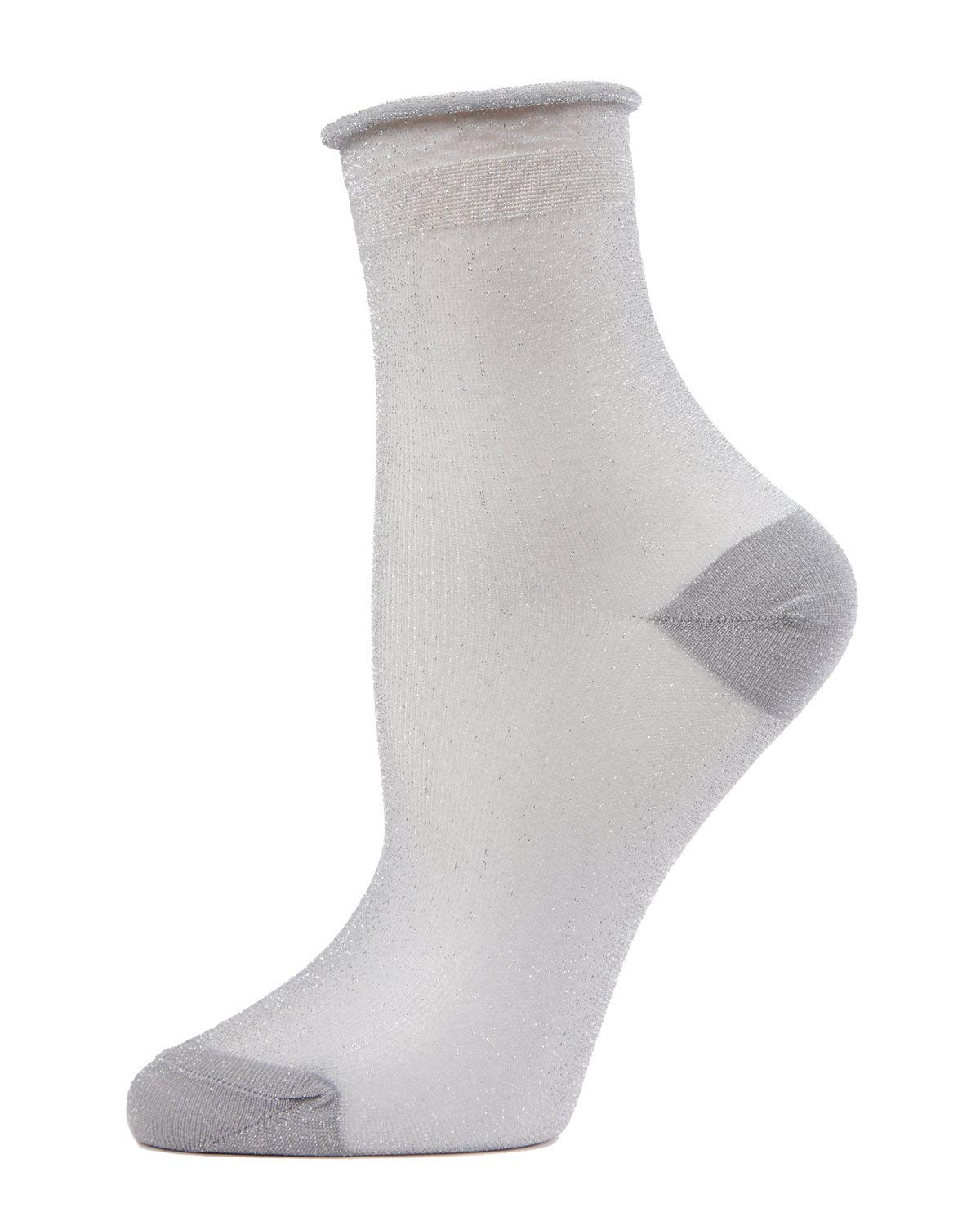 MeMoi Women's Shimmer Roll Top Sheer Shortie Socks - Sparkling Ankle Socks for Casual Wear, Workout & Fashion Outfits