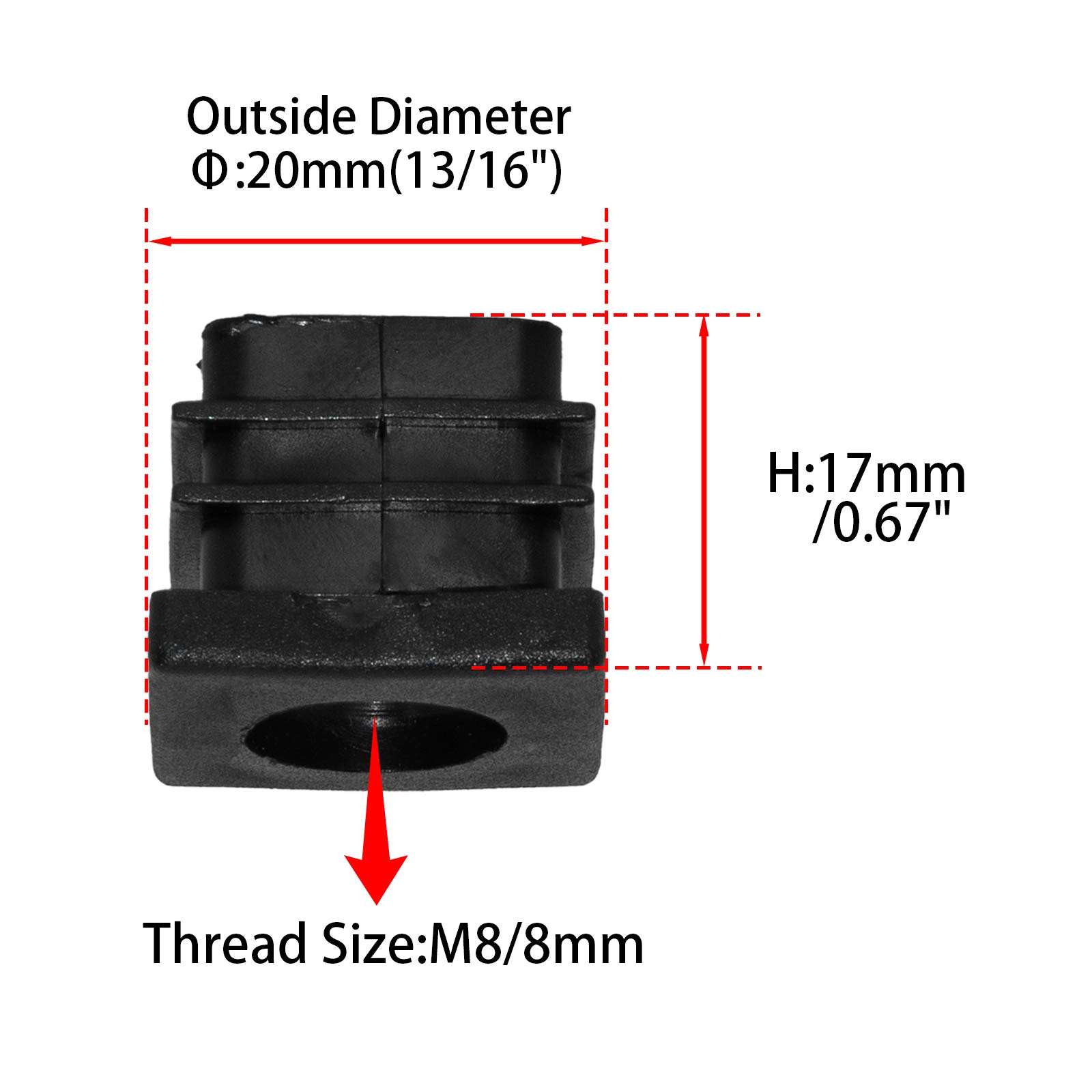 16-Pack Black M8 Thread Plastic Leveling Feet - 20x20mm (13/16