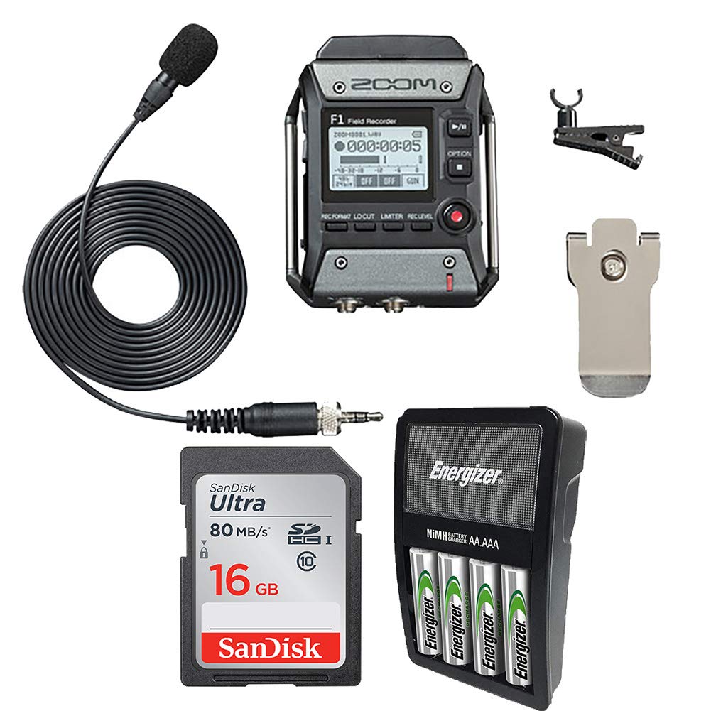 Zoom F1-LP Professional Field Recorder with Lavalier Microphone Kit - 16GB SD Card & Rechargeable Batteries Included - Perfect for Podcasting, Interviews, Film Production and Content Creation