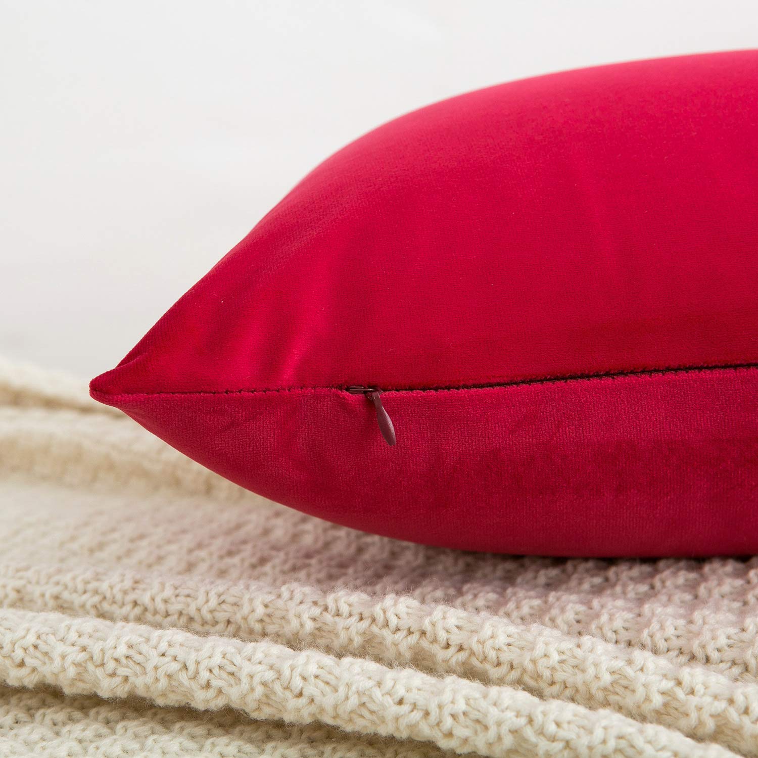 RainRoad Velvet Decorative Throw Pillow Covers Set of 2 - 12x20 Inch Soft Square Red Cushion Covers for Sofa, Couch, Bed & Chair - Perfect for Living Room Decor, Bedroom Accents & Home Styling
