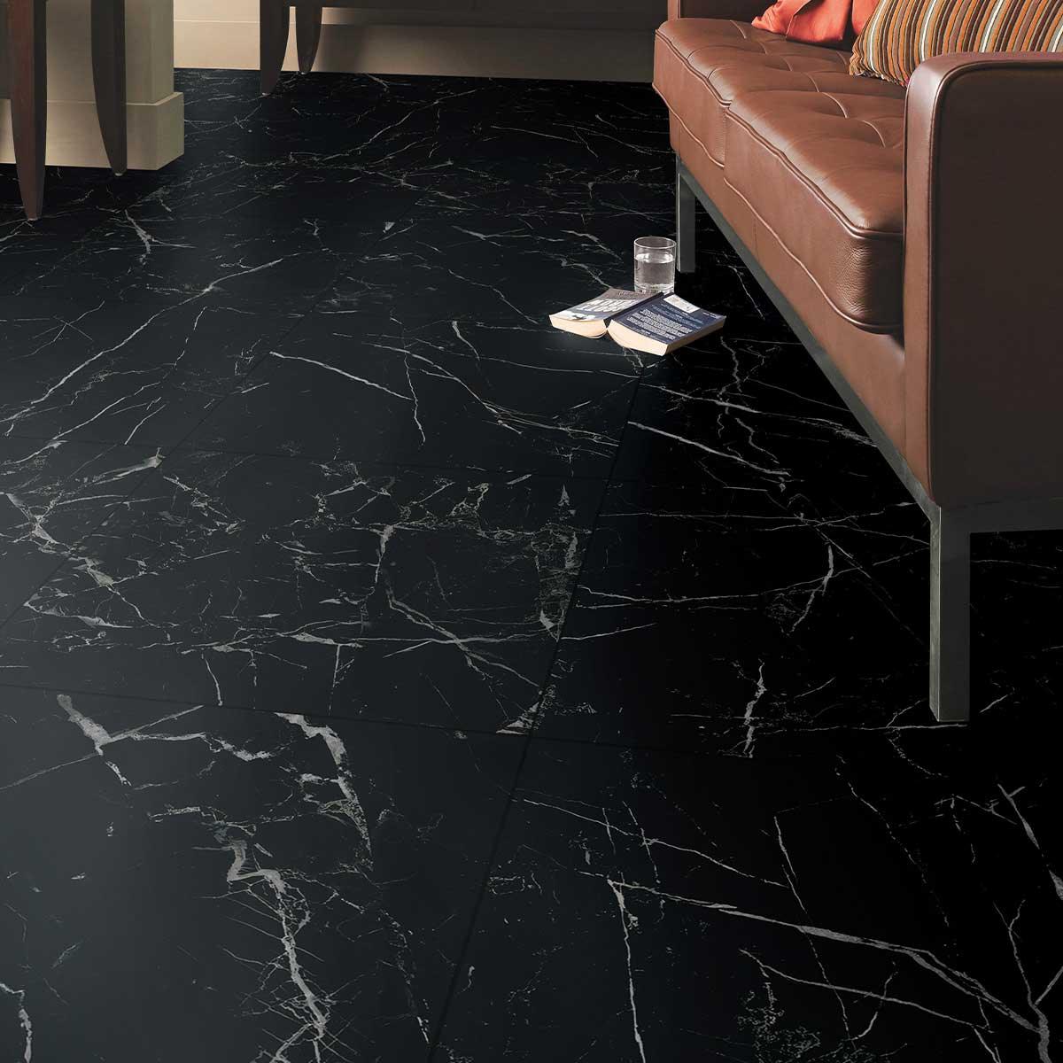 Premium Marbella Nero Marquina 600x600mm Matte Porcelain Tile - Durable Flooring for Living Rooms, Kitchens & Bathrooms