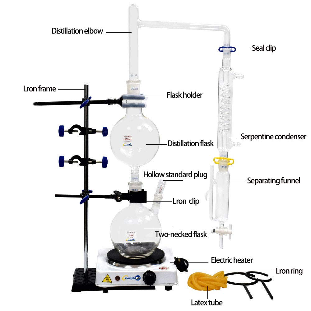 Premium 1000ml Borosilicate Glass Essential Oil Distiller Kit - Steam Distillation Apparatus for Pure Oil Extraction, Lab Glassware & Water Purifier - Perfect for Aromatherapy, DIY Skincare & Home Use