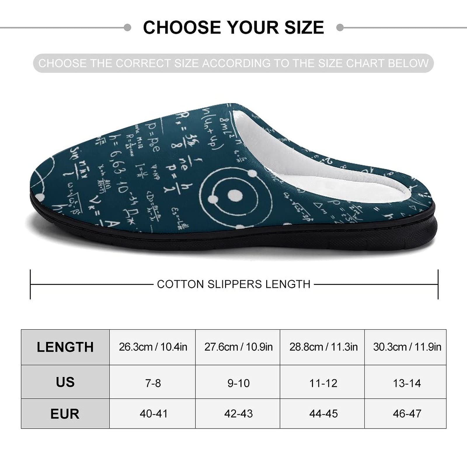 BAIKUTOUAN Men's Cotton Slippers - Winter Warm Soft Comfortable House Shoes with Science Formula Print | Physical Mathematics Design for Indoor & Home Wear