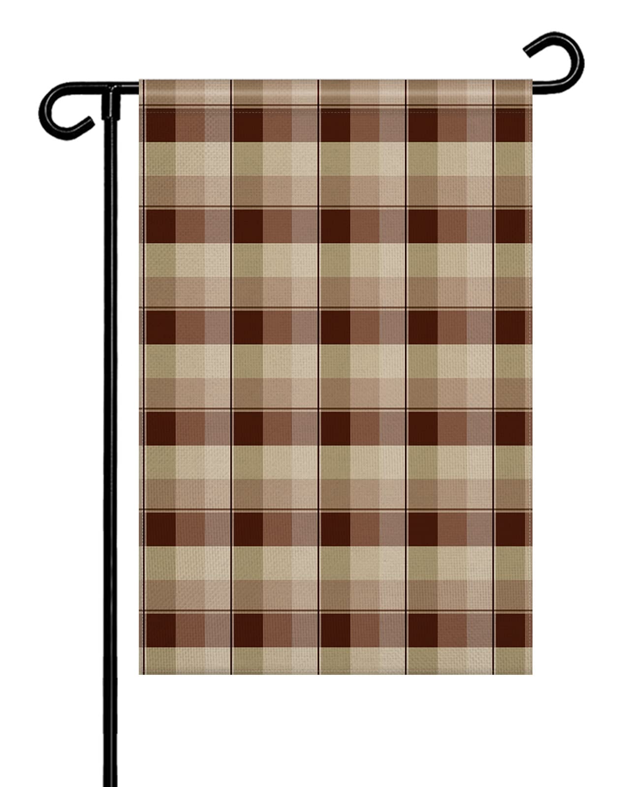 Seven Roses Brown Plaid Double-Sided Burlap Garden Flag - 12