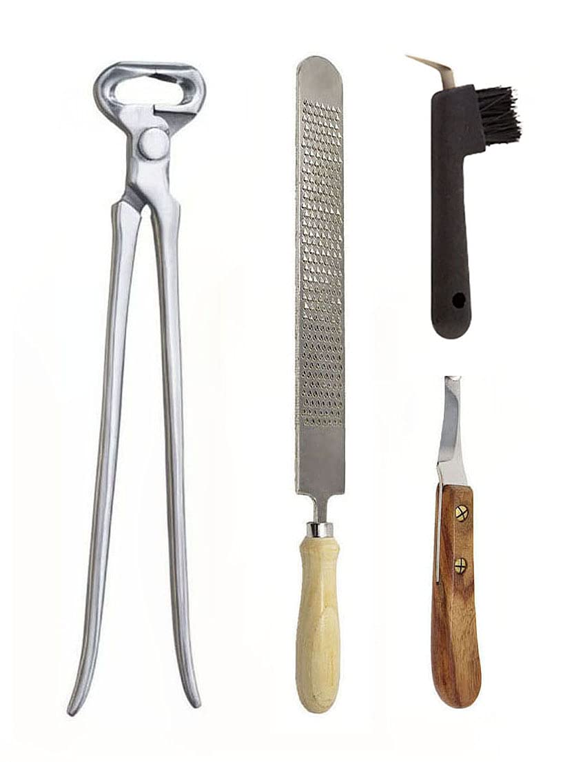 CHALLENGER Professional 4-Piece Horse Farrier Tool Kit - Essential Hoof Care & Grooming Tools for Trimming, Shaping & Maintenance | Perfect for Equestrian Care, Stable Grooming & Farrier Work