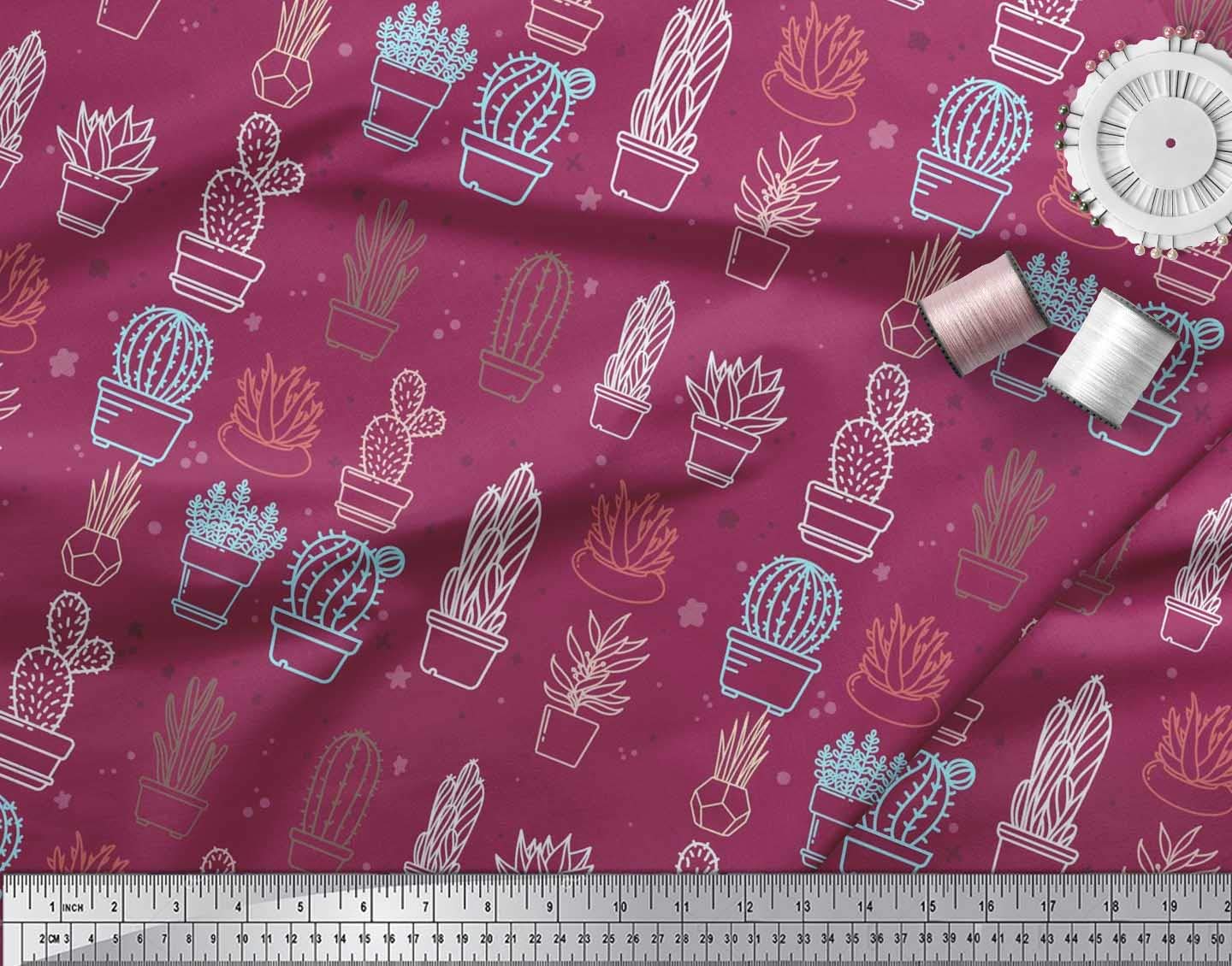 Soimoi Moss Georgette Brown Fabric by The Yard - 42 Inch Wide Dot & Cactus Tree Printed Material for Dresses, Curtains & DIY Crafts - Soft Flowy Fabric for Sewing Projects & Home Decor