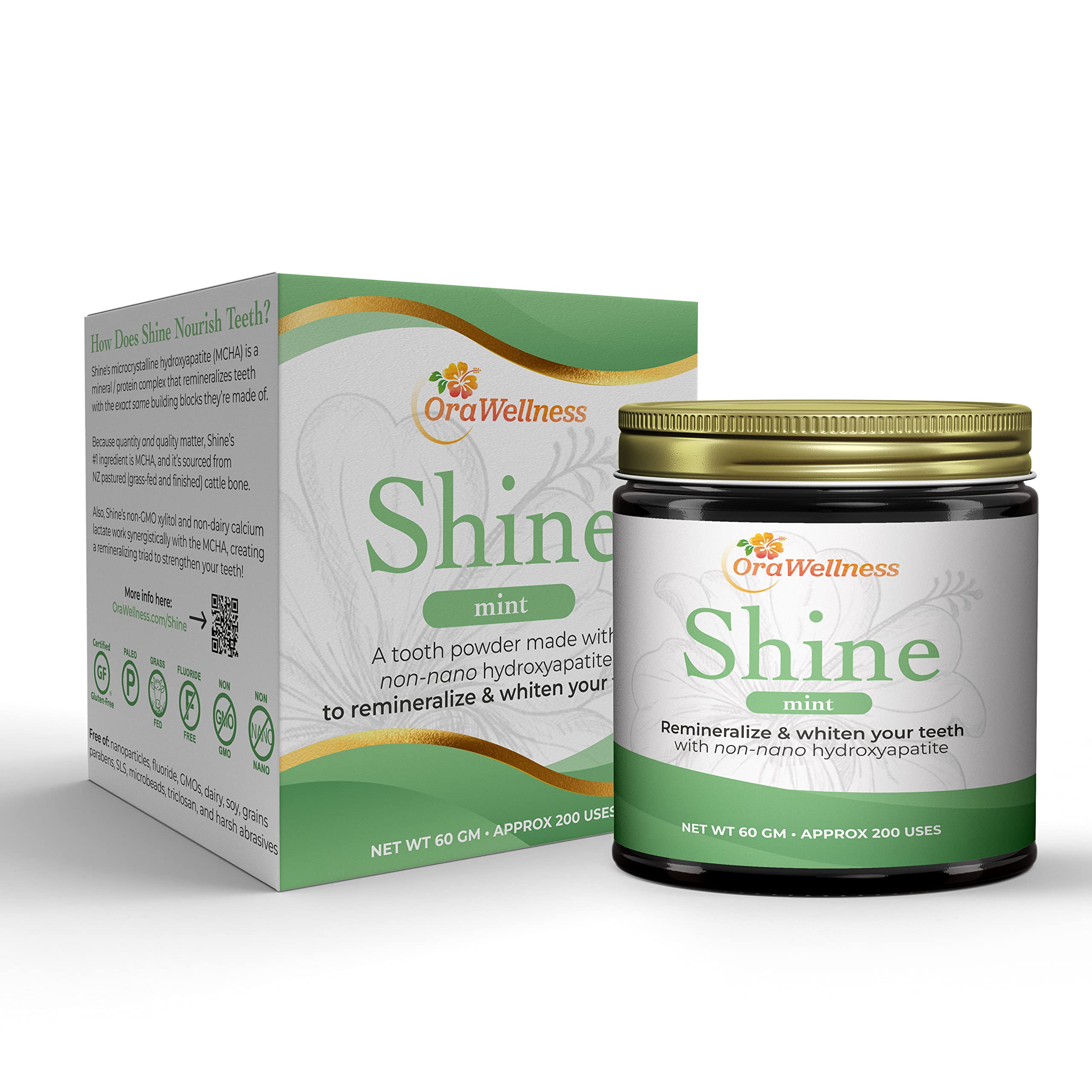 OraWellness Shine Natural Teeth Whitening Powder - Remineralizing Mint Flavor, Nut-Free Organic Toothpaste Alternative | Safe for Sensitive Teeth, Whitening & Fresh Breath | Perfect for Travel, Home & Daily Oral Care