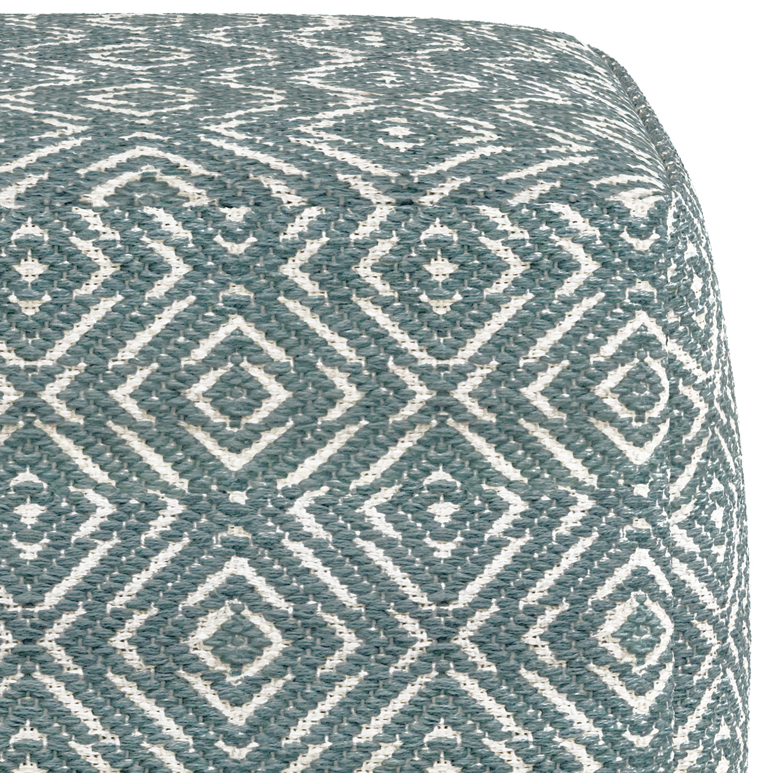 SIMPLIHOME Graham Square Pouf Footstool - Teal Patterned Upholstered Ottoman with Hand Woven Cotton - Boho Transitional Living Room, Bedroom & Kids Room Decor - Perfect for Lounging, Extra Seating & Nursery Accents