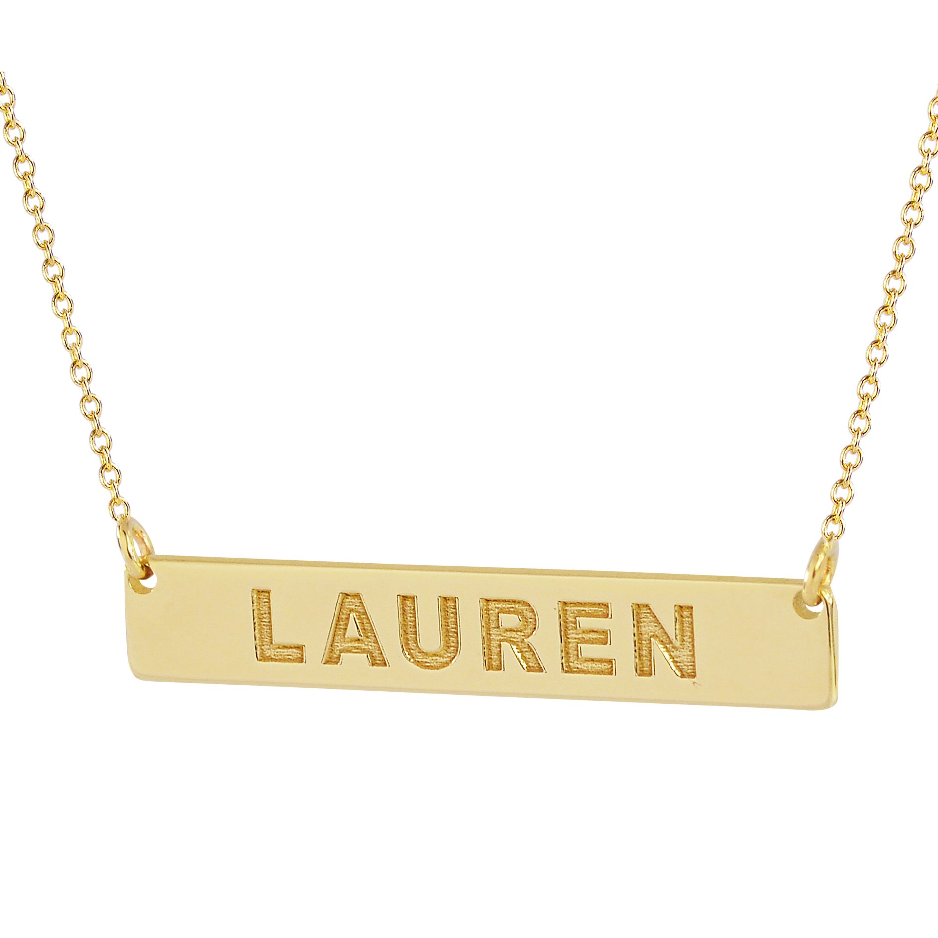 1 Inch Small Tiny Horizontal Bar Necklace - Solid 14K Yellow or White Gold - Deep Laser Engraved Custom Name - Perfect for Gifts, Anniversaries, and Everyday Elegance