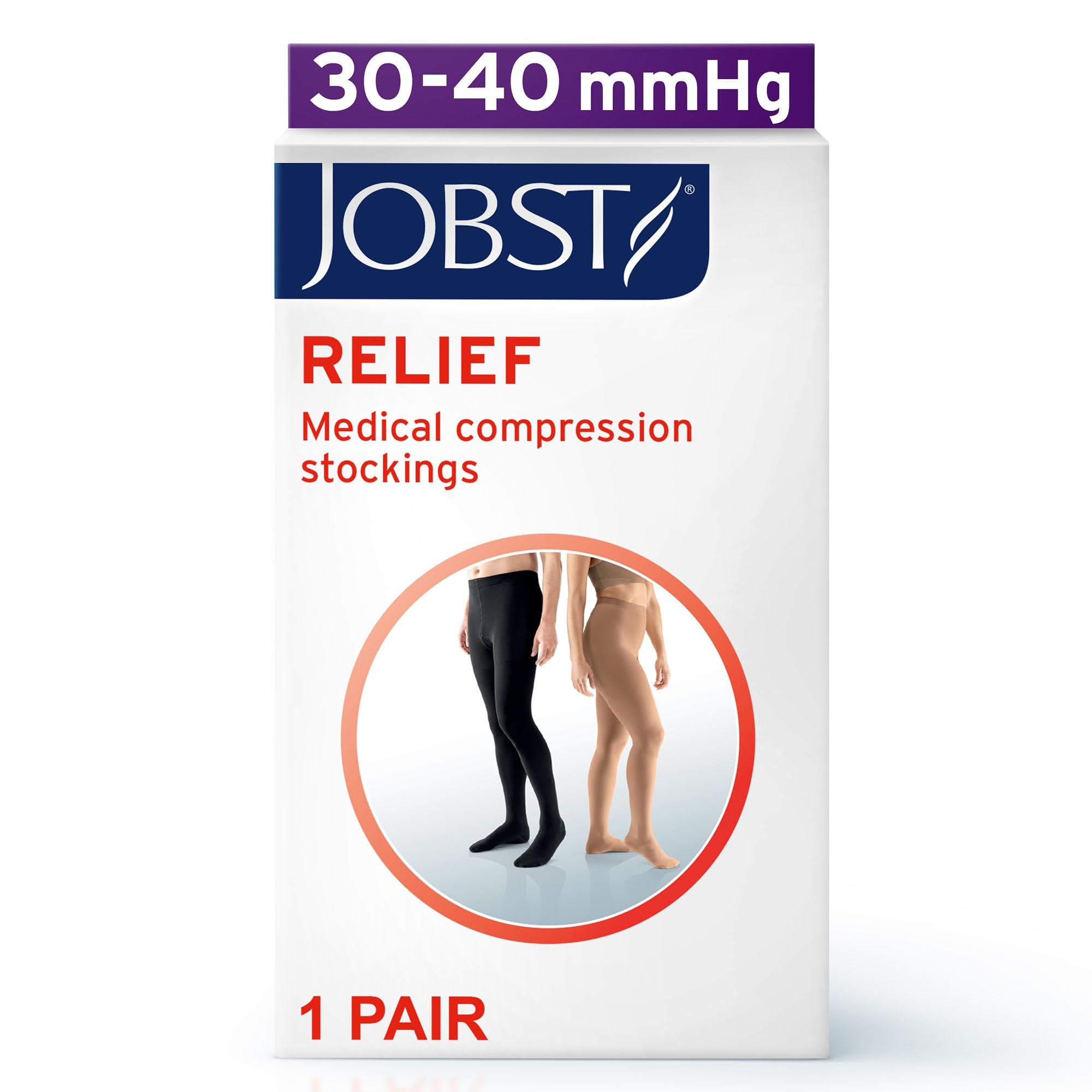 JOBST Relief 30-40 mmHg Waist High Compression Stockings for Women & Men - Medical Grade Pantyhose with Closed Toe for Circulation, Varicose Veins & Swelling Relief - Perfect for Travel, Work & Pregnancy Support