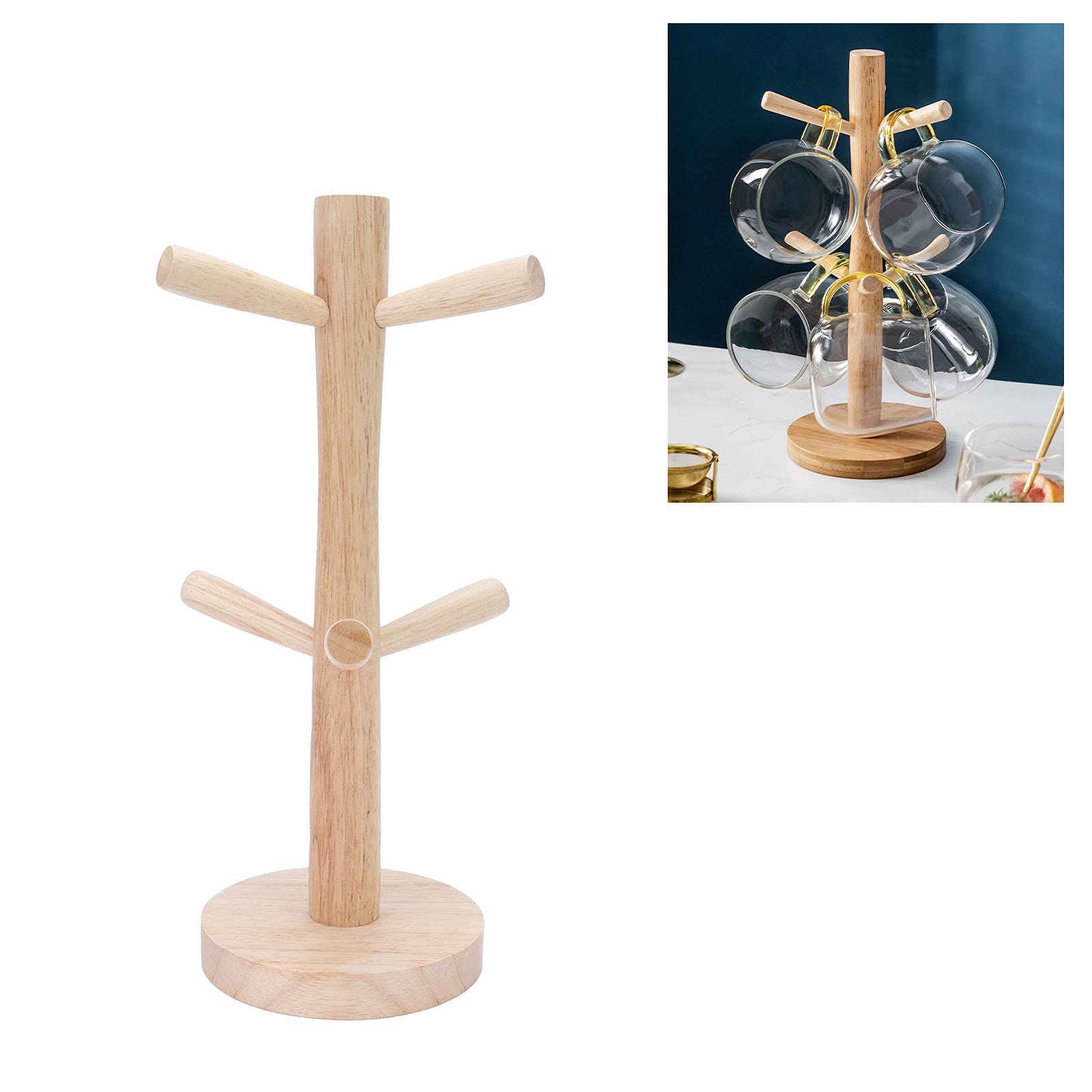 Durable Wooden Mug Hook Rack - Kitchen & Table Storage for Coffee Cups, Tea Mugs - Perfect for Drying, Organizing & Displaying Cups in Home or Office