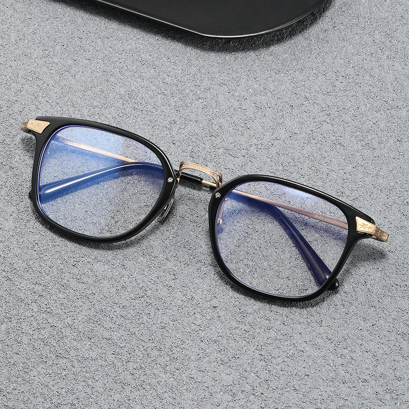 Stylish Unisex Black Titanium Acetate Square Frame Eyeglasses - Lightweight & Durable for Work, Reading & Fashion | MN23