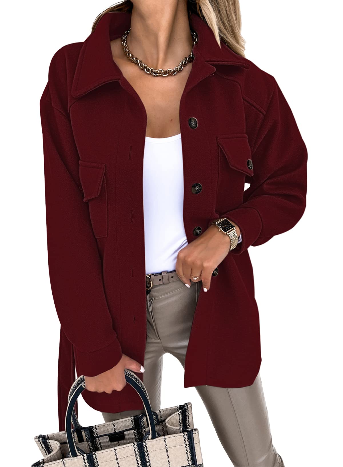 Stylish Sidefeel Women's Single Breasted Pea Coat Trench Coat with Adjustable Belt | Winter Warm Wool Blend Jacket for Office, Dating & Outdoor Activities