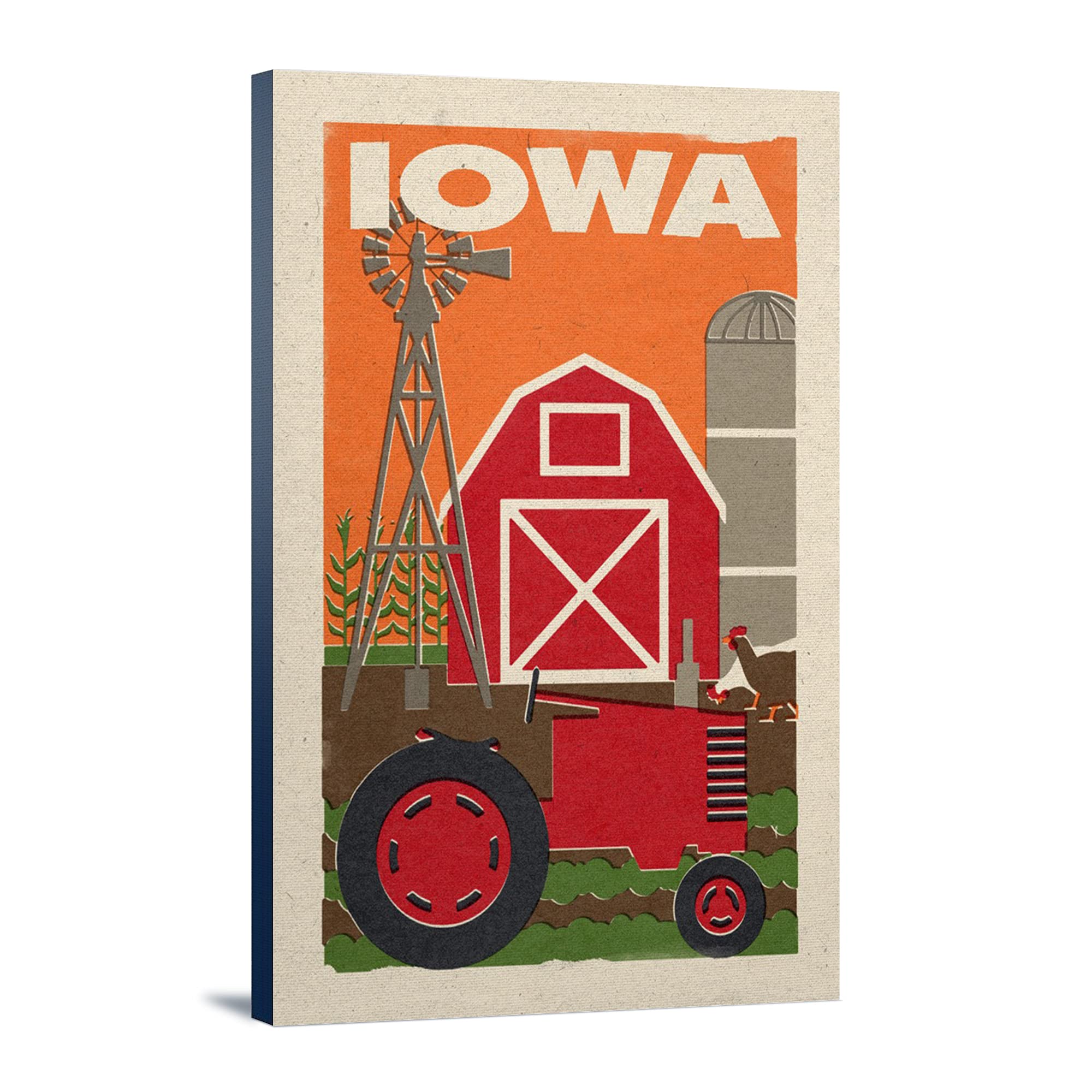 Iowa Country Woodblock Art Print - 16x24 Wrapped Canvas Wall Decor for Living Room, Bedroom & Office