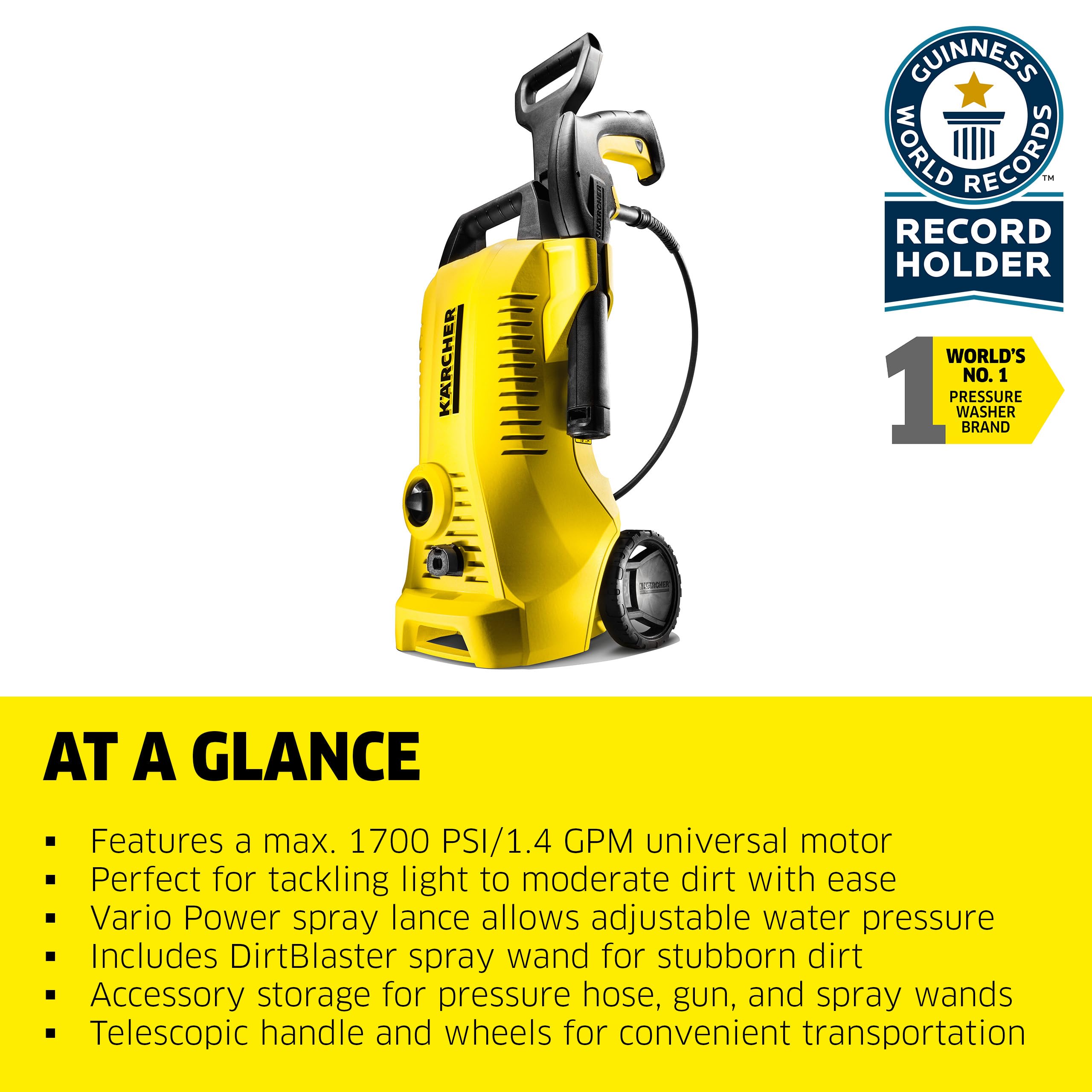 Kärcher K2 Power Control Electric Pressure Washer - 2000 PSI, 1.45 GPM, 25 ft Hose with 2 Spray Wands for Home Cleaning, Driveway, Deck & Patio Washing